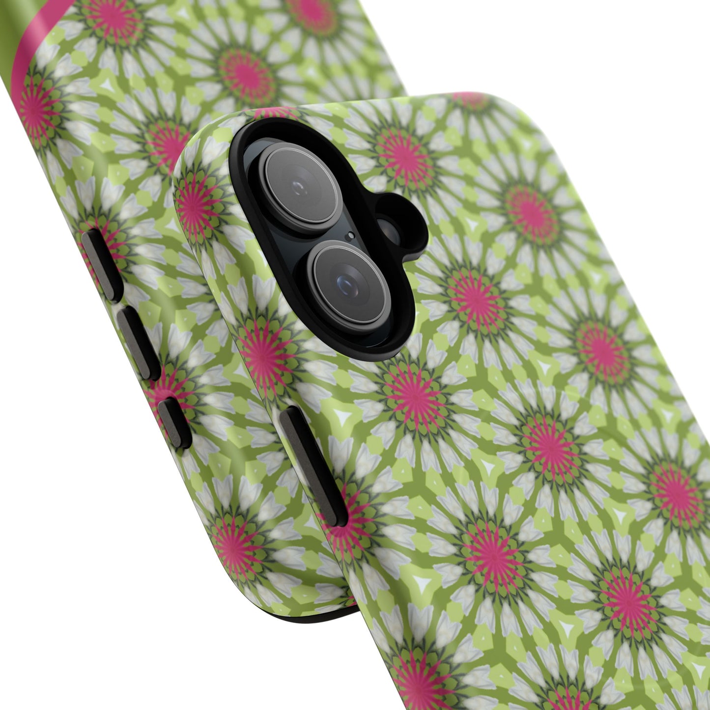 Personalized Meadow Mandala Bloom Vibrant Flower  — Green & Pink Geometric Daisy Design