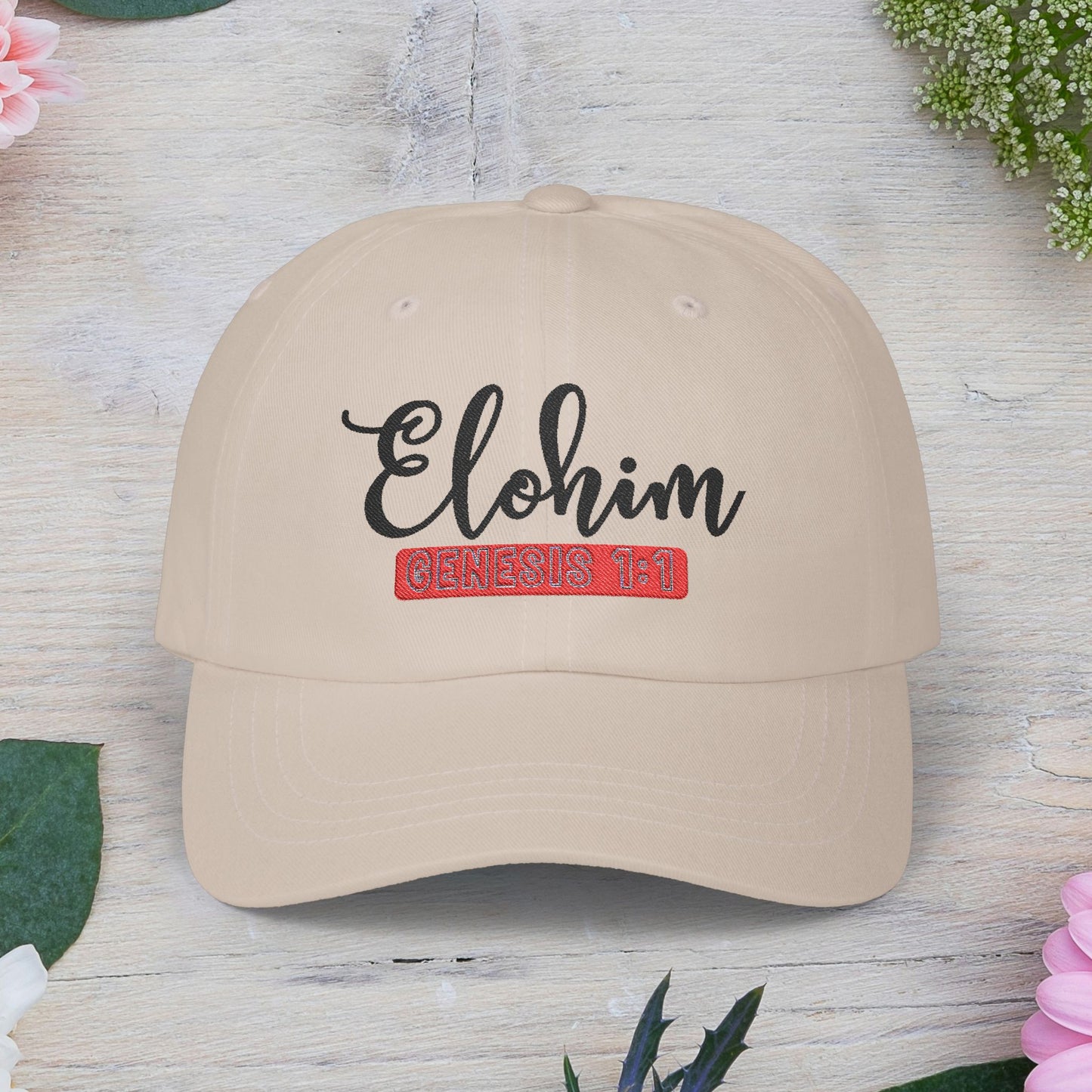 Classic Embroidery Dad Cap with 'ELOHIM, GENESIS 1:1' - Faith-Based Hat, Casual Wear, Gift for Dad, Christian Accessory, Summer Fashion