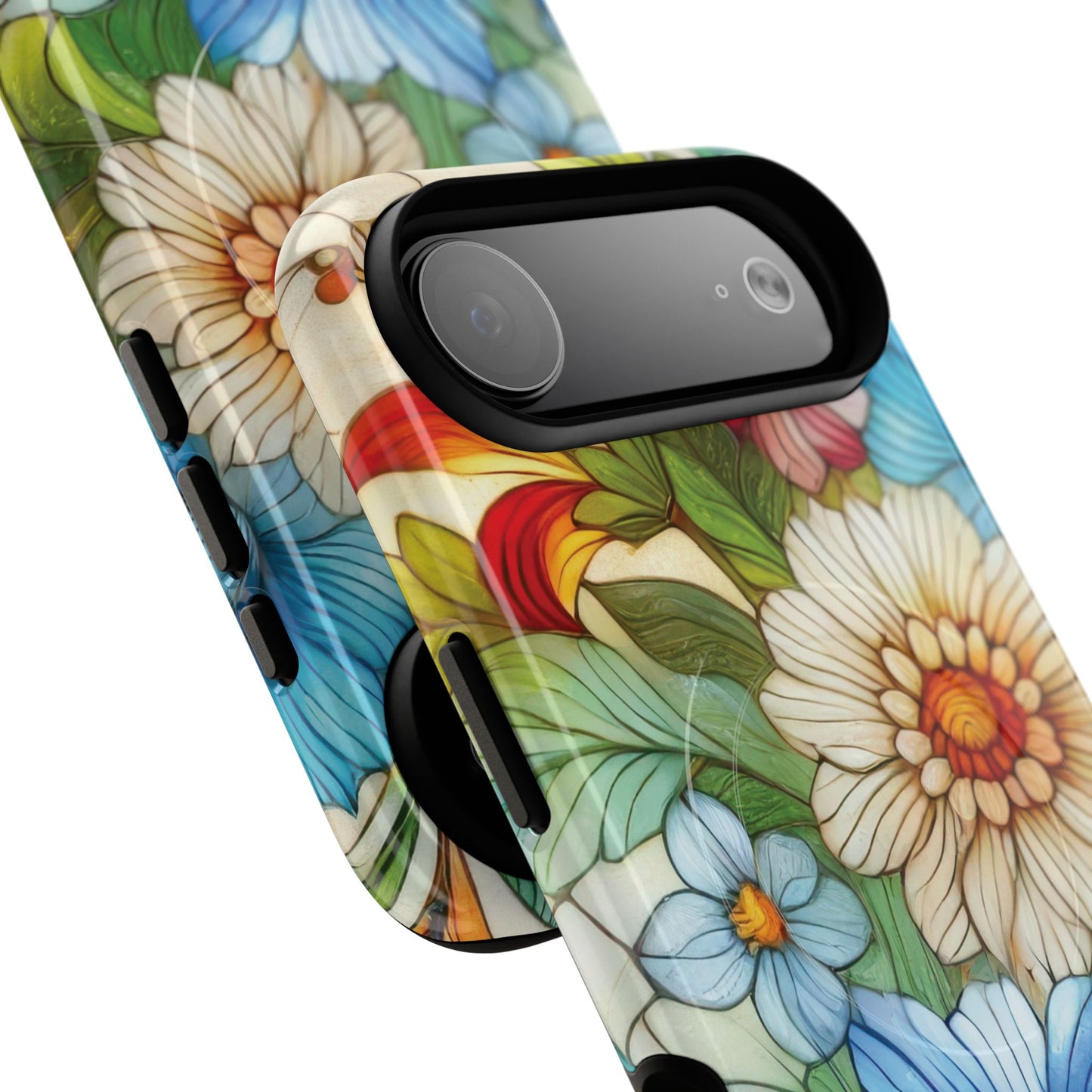 Botanical Radiance Tough iPhone Magnetic Case, Customizable Durable iPhone Cover | Ideal Gift for Nature Lovers, Floral Stained Glass Gift