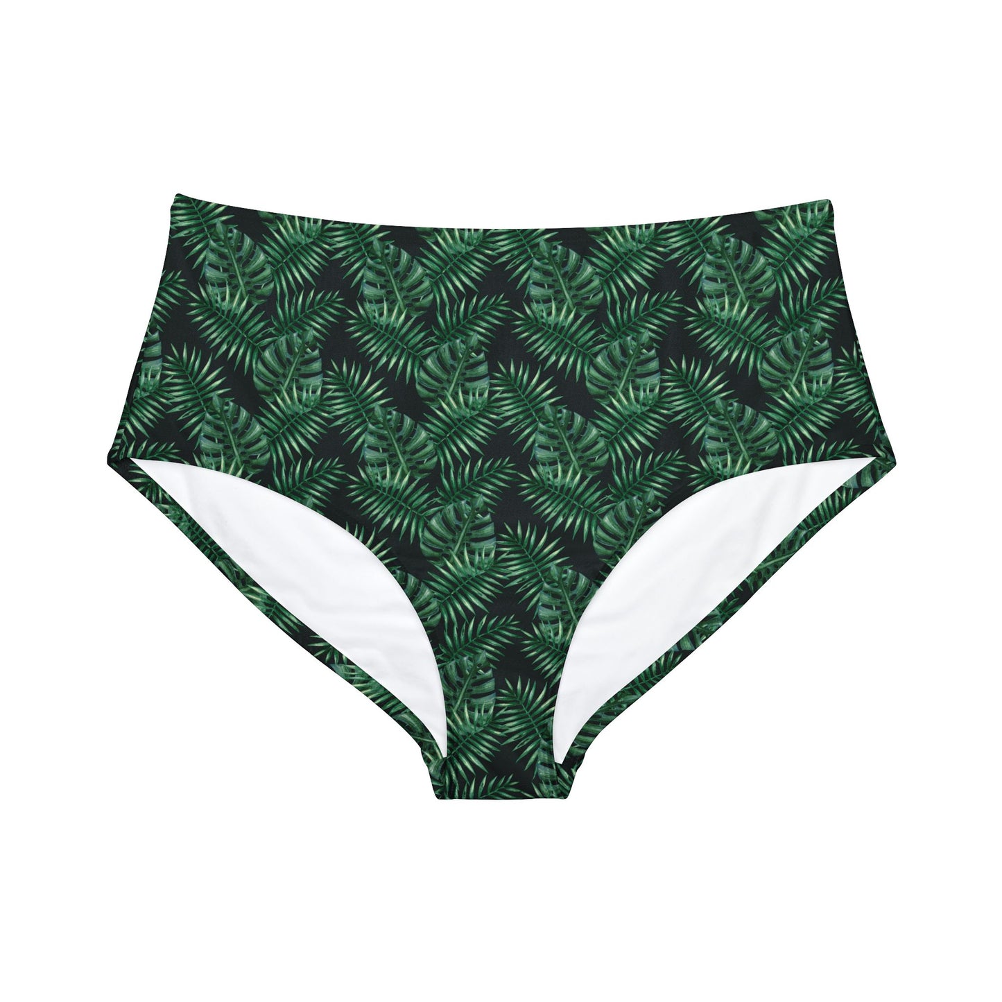 Black Tropical Bliss High-Waist Hipster Bikini Bottom (AOP)