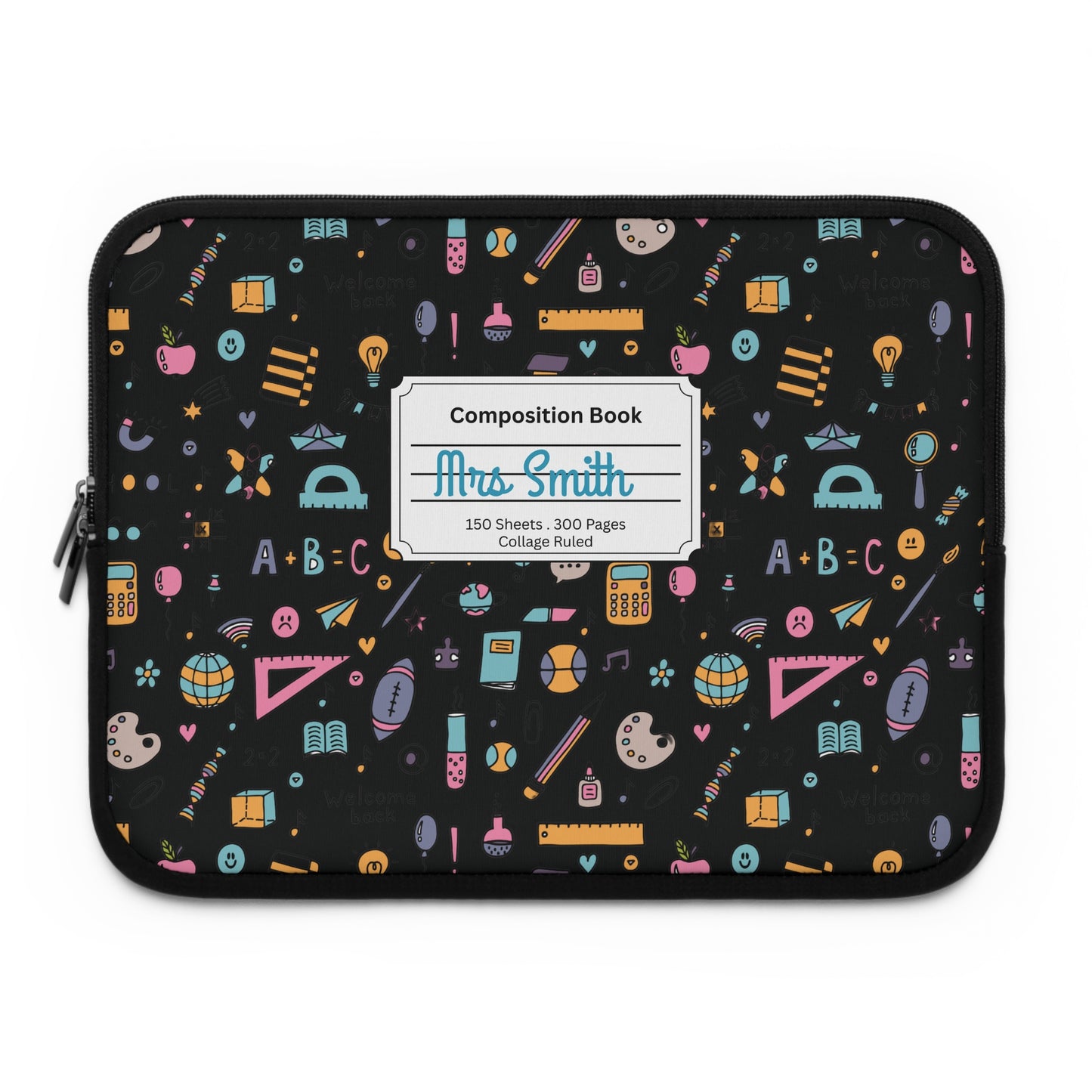 Personalized Chalkboard Chic Laptop Sleeve with Composition Book Inspired Design, Customizable Tech Case, School Supplies, Gift for Students, College Essentials, Back to School