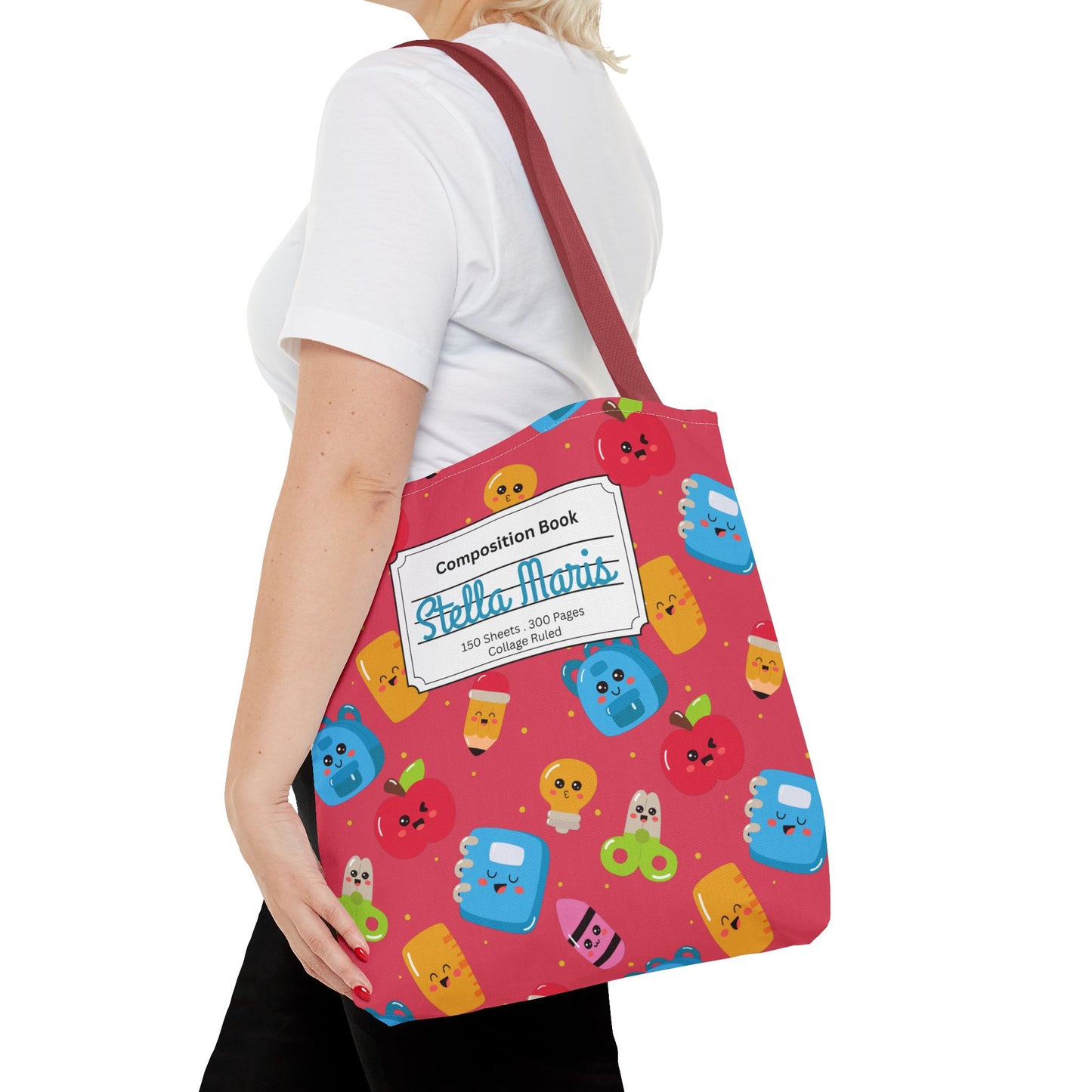 Personalized Kawaii Composition Book Inspired Tote Bag, Back to School Tote, Teacher Gift, Kids Bag, Custom Name Bag, Educational Accessories, Back to School Tote Bag.