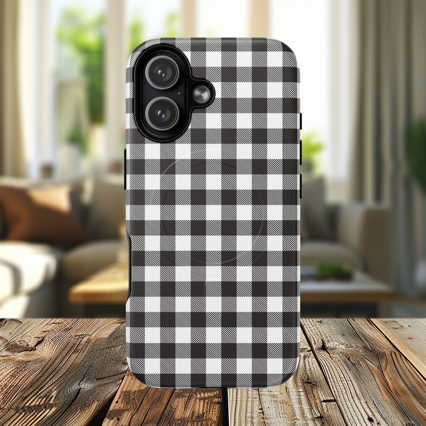 Black and White Gingham Phone Case, Tough Magnetic Cases, Stylish Phone Cover, Gift for Her, Trendy Phone Accessory, Checkered Print