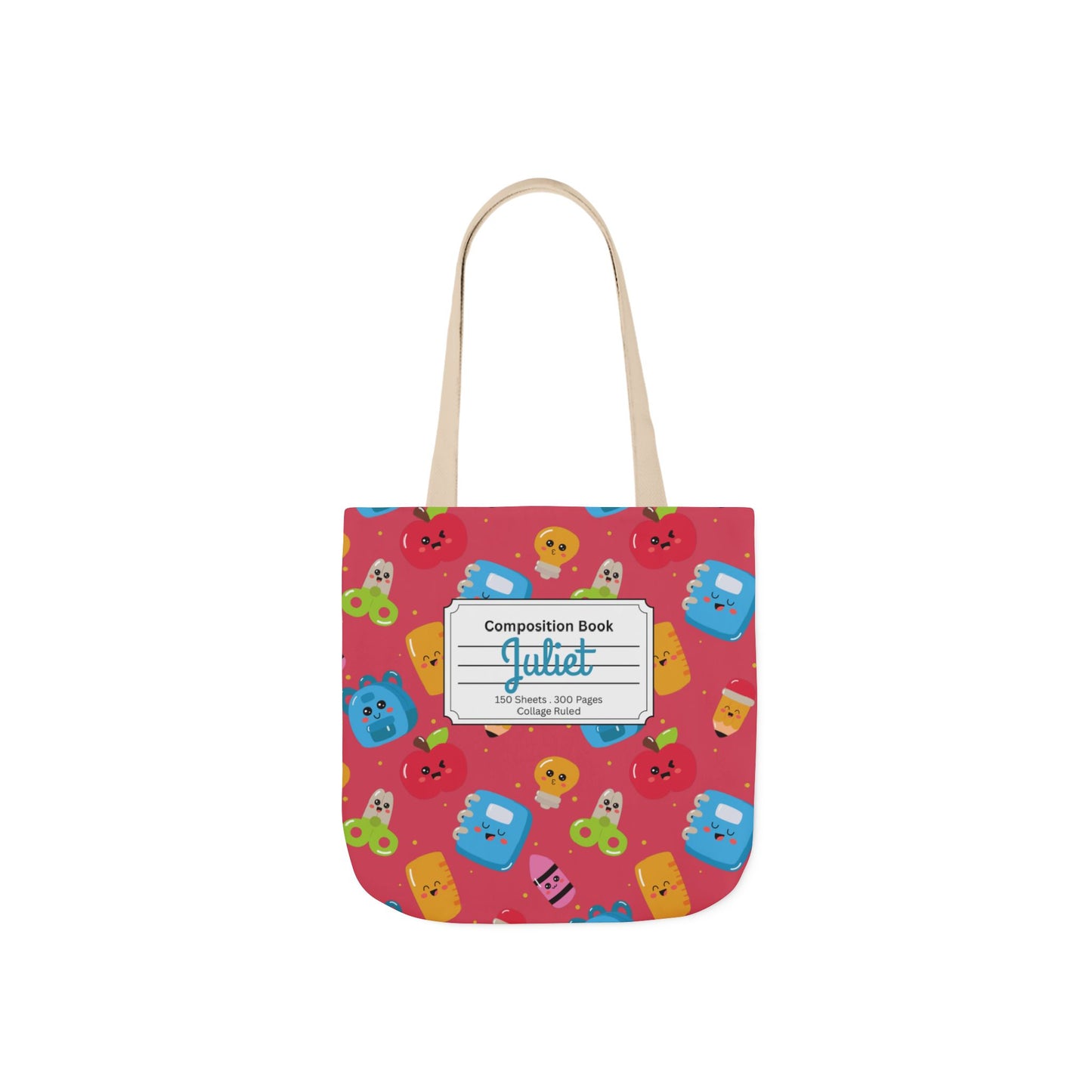 Personalized Kawaii Composition Book Inspired Canvas Tote Bag with Colorful Straps, Cute School Bag, Eco-Friendly Tote, Back to School Shopping Bag, Teacher Gift Idea