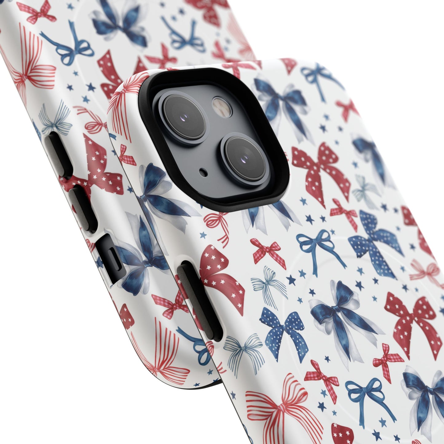 Patriotic Coquette Tough iPhone Magnetic Case, Stylish Gift for Her, Summer Celebrations, Cute Bow Design