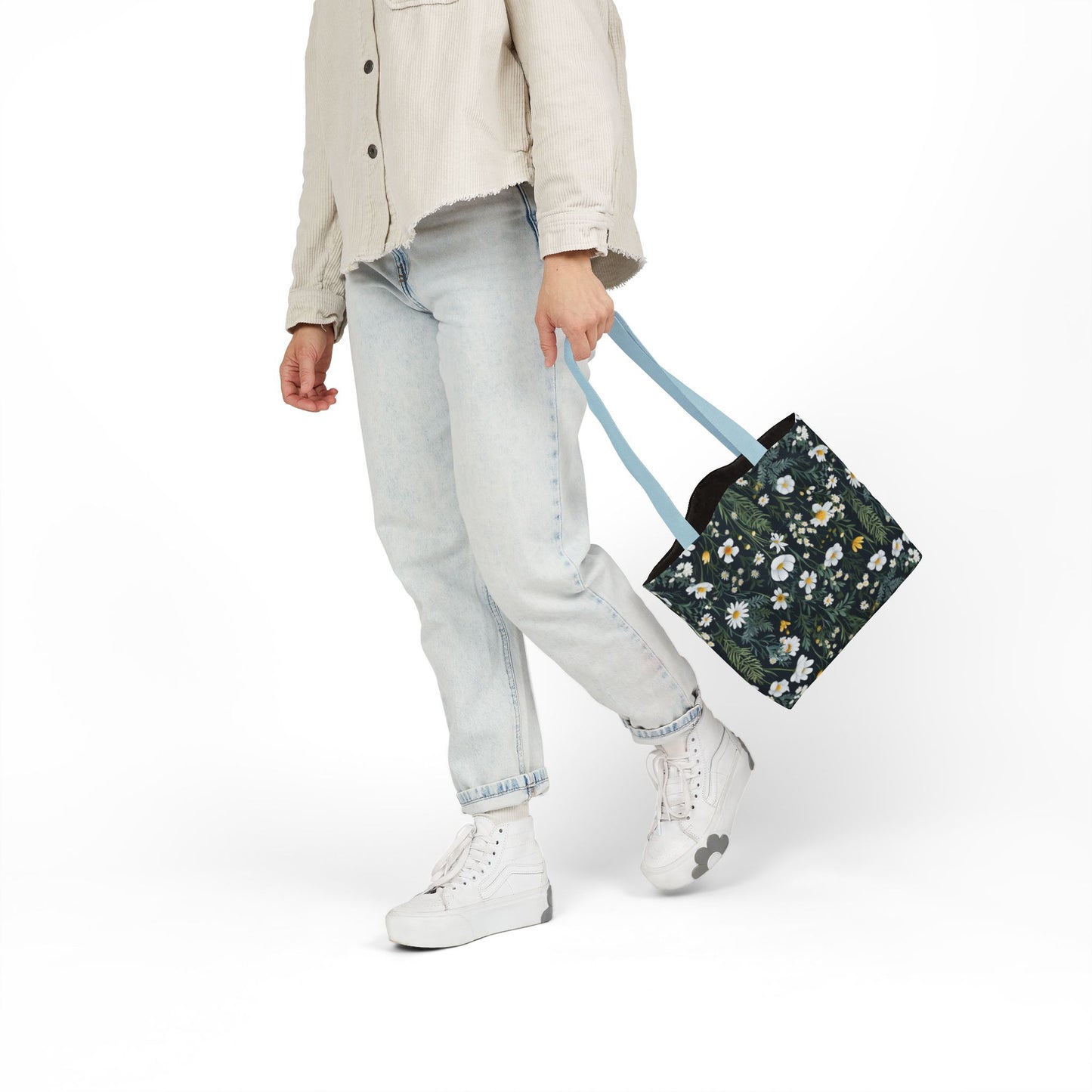 Daisy Delight Floral Canvas Tote Bag with 5-Color Straps | Eco-Friendly Shopping Bag