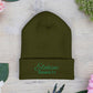 Green Embroidered 'ELOHIM, GENESIS 1:1' Classic Cuffed Beanie - Cozy Winter Hat, Streetwear Accessory, Personalized Gifts, Religious Apparel, Unisex Beanie