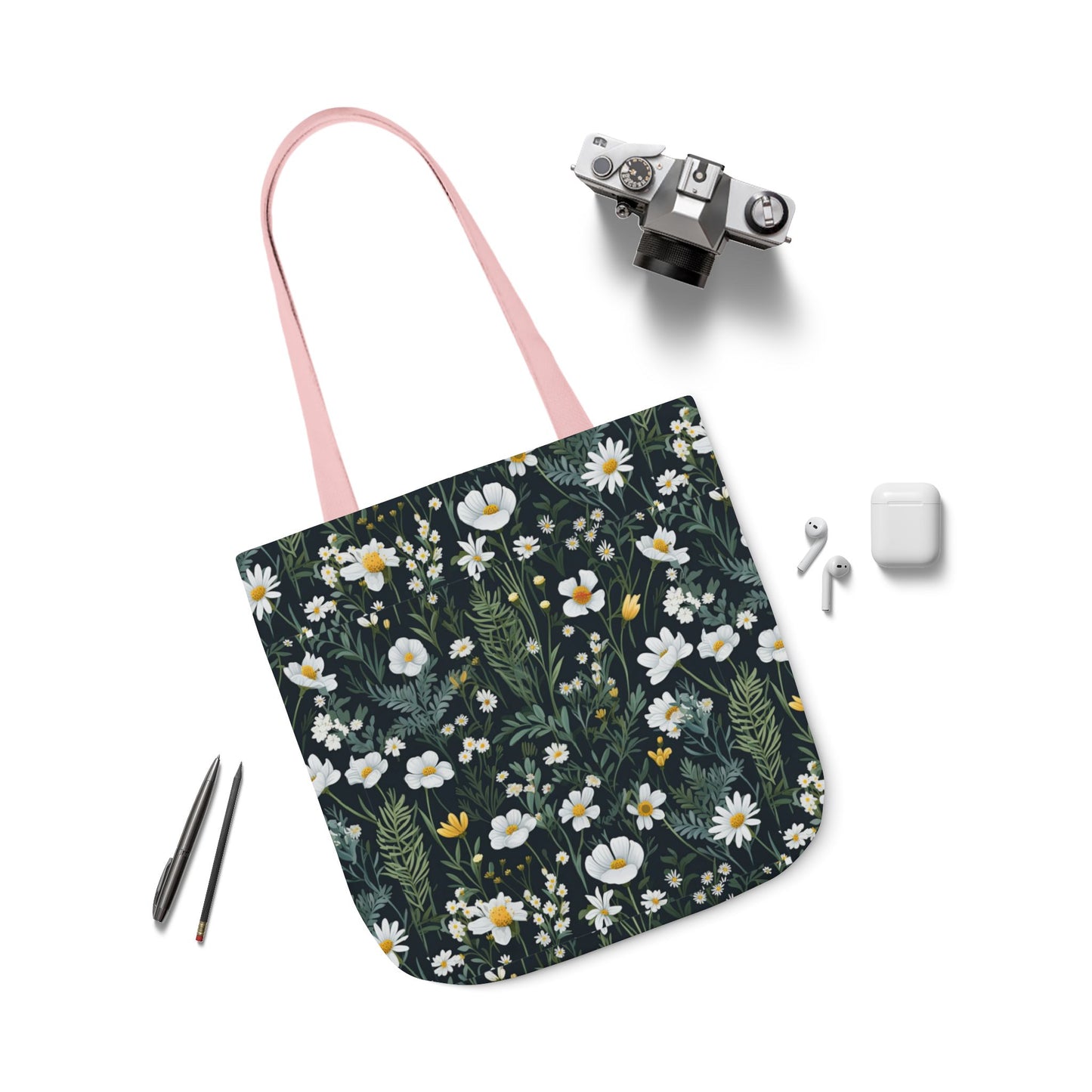 Daisy Delight Floral Canvas Tote Bag with 5-Color Straps | Eco-Friendly Shopping Bag