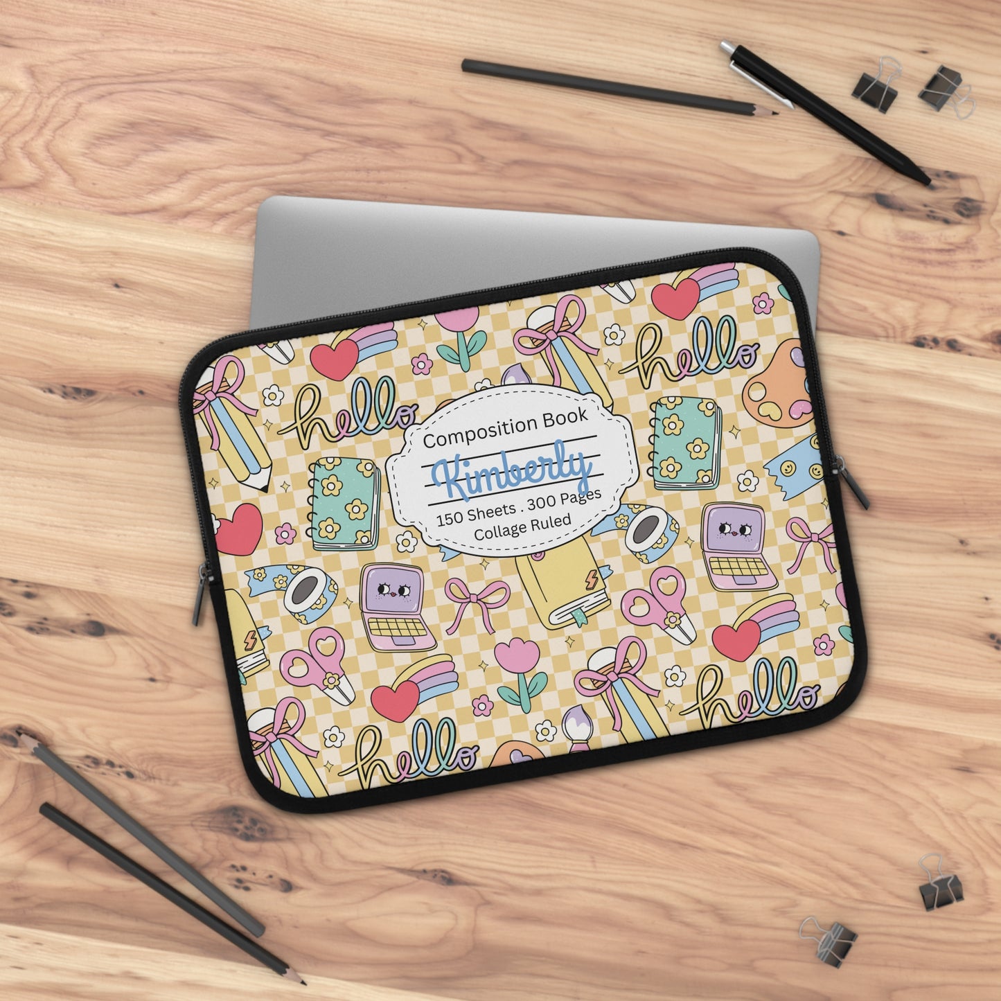 Personalized Doodle Daydream Laptop Sleeve with Composition Book Inspired Design, Customizable Tech Case, School Supplies, Gift for Students, College Essentials, Back to School
