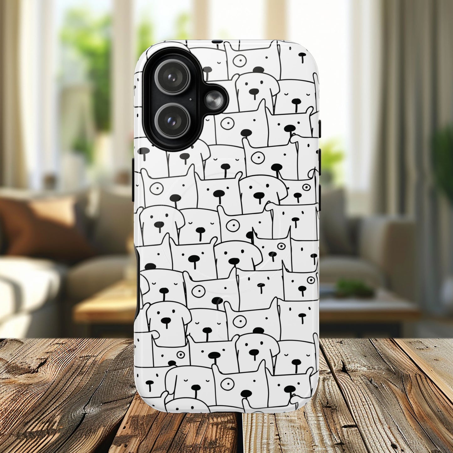 Cute Woof Line-Up iPhone Case, Tough Magnetic Case for Pet Lovers, Stylish Phone Accessory, Gift for Dog Owners, Protective Pet Case