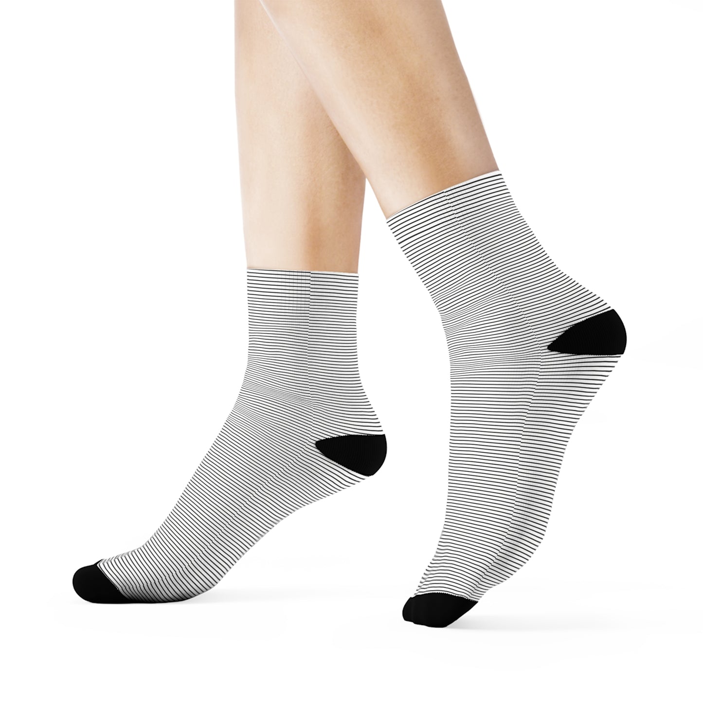 Monochrome Lines Crew Socks - Soft & Elastic Polyester/Spandex Blend - One Size Fits All