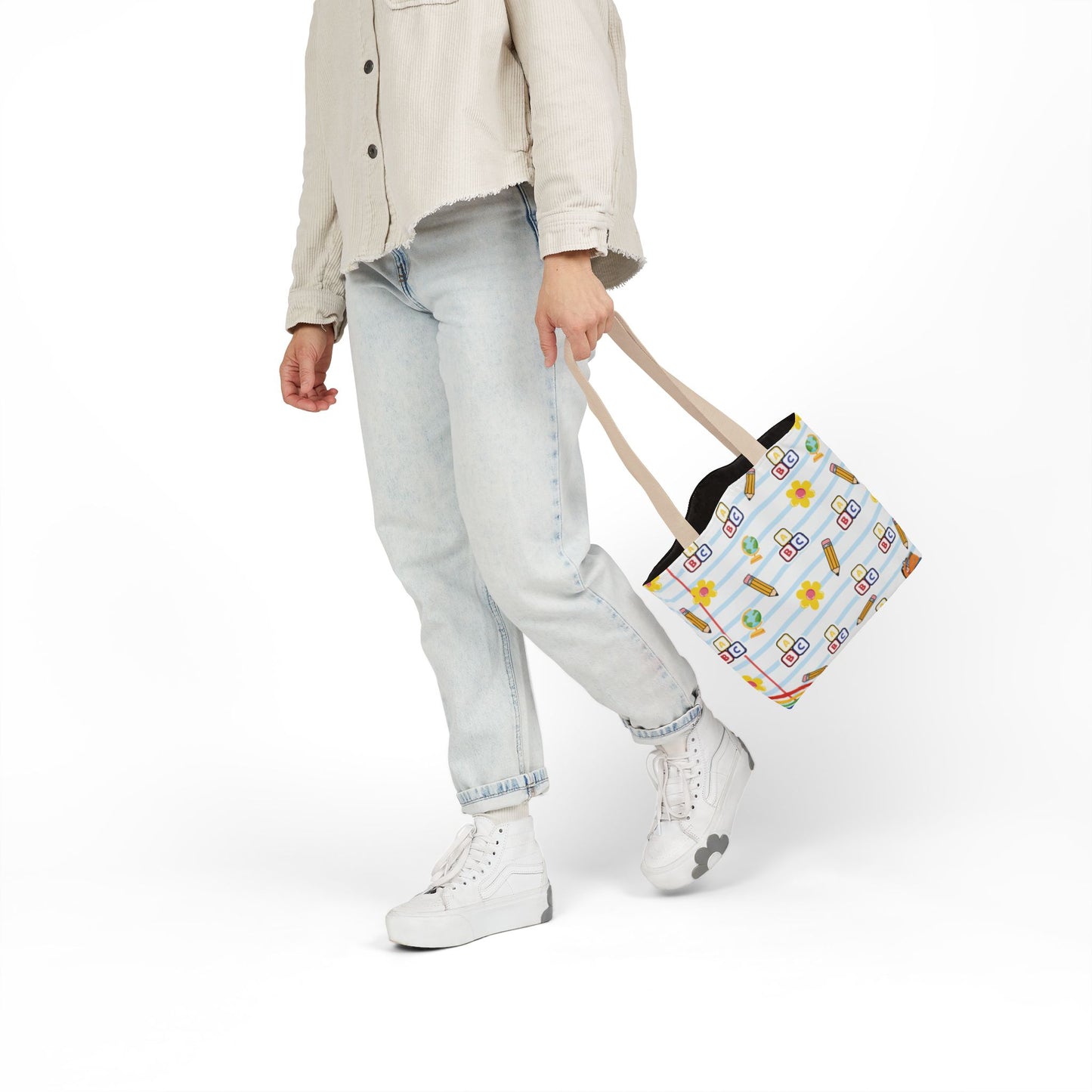 Personalized White Schoolyard Chic Composition Book Inspired Canvas Tote Bag with Colorful Straps, Cute School Bag, Eco-Friendly Tote, Back to School Shopping Bag, Teacher Gift Idea