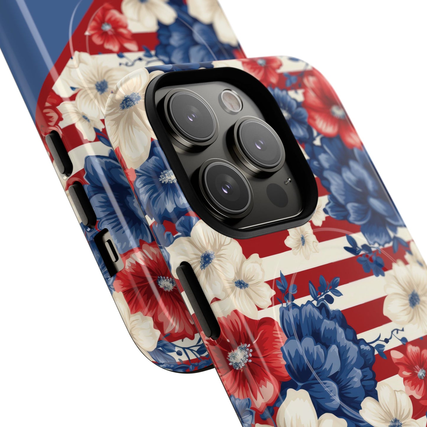 Personalized Stars, Stripes & Petals Tough Magnetic MagSafe Case, Patriotic Cover, Floral Design, Durable Protection, Gift for Her, Summer Vibes