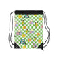 Custom Green SchoolYard Chic Composition Book Inspired Colorful plsyful icons Drawstring Bag | Personalized College Ruled Tote | Kids School Gear | Fun Gym Sack | Back to School Accessory