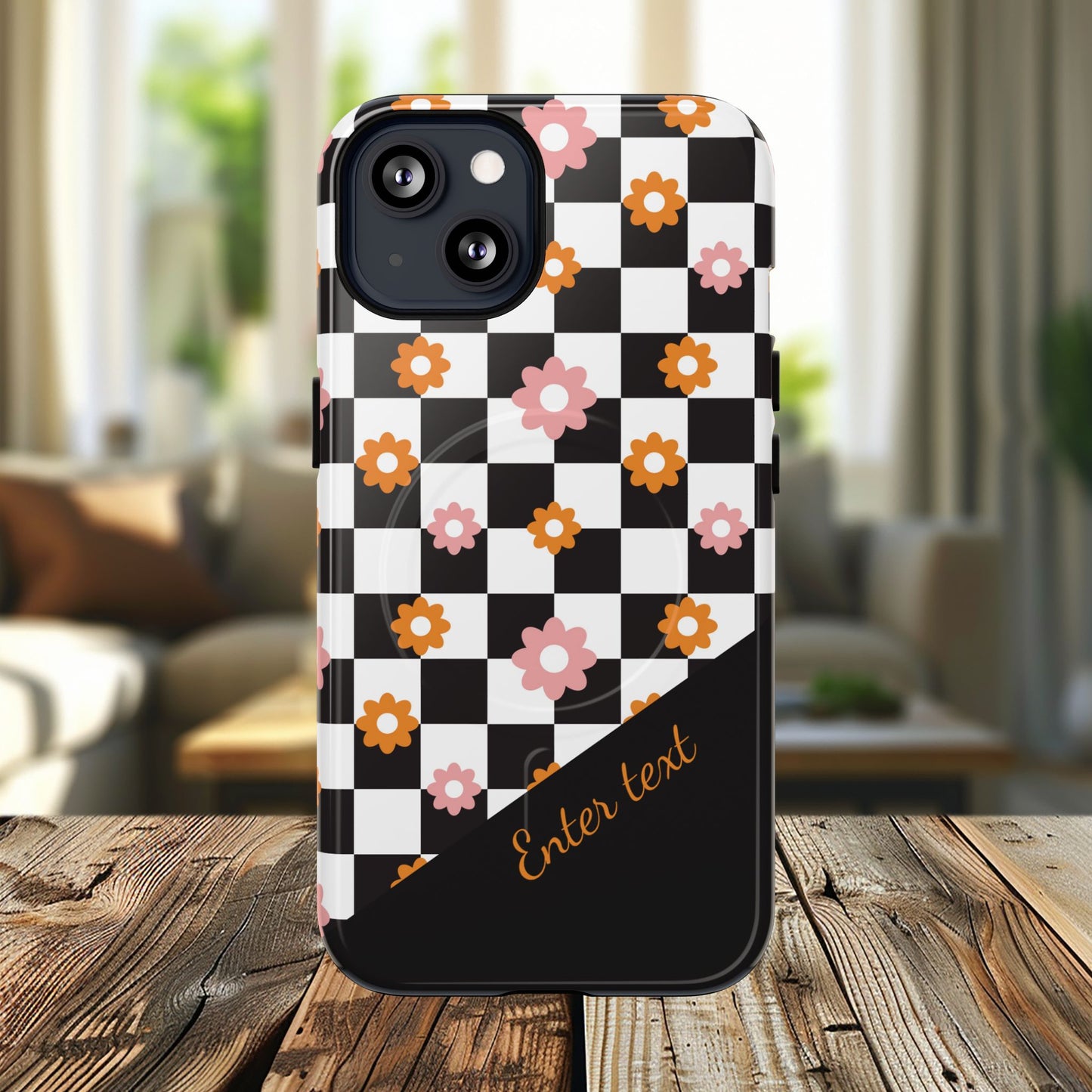 Groovy Checkered Bloom iPhone Case, Tough Magnetic Cases for Women, Stylish iPhone Cover, Trendy Floral Print, Gift for Her, Everyday Accessories