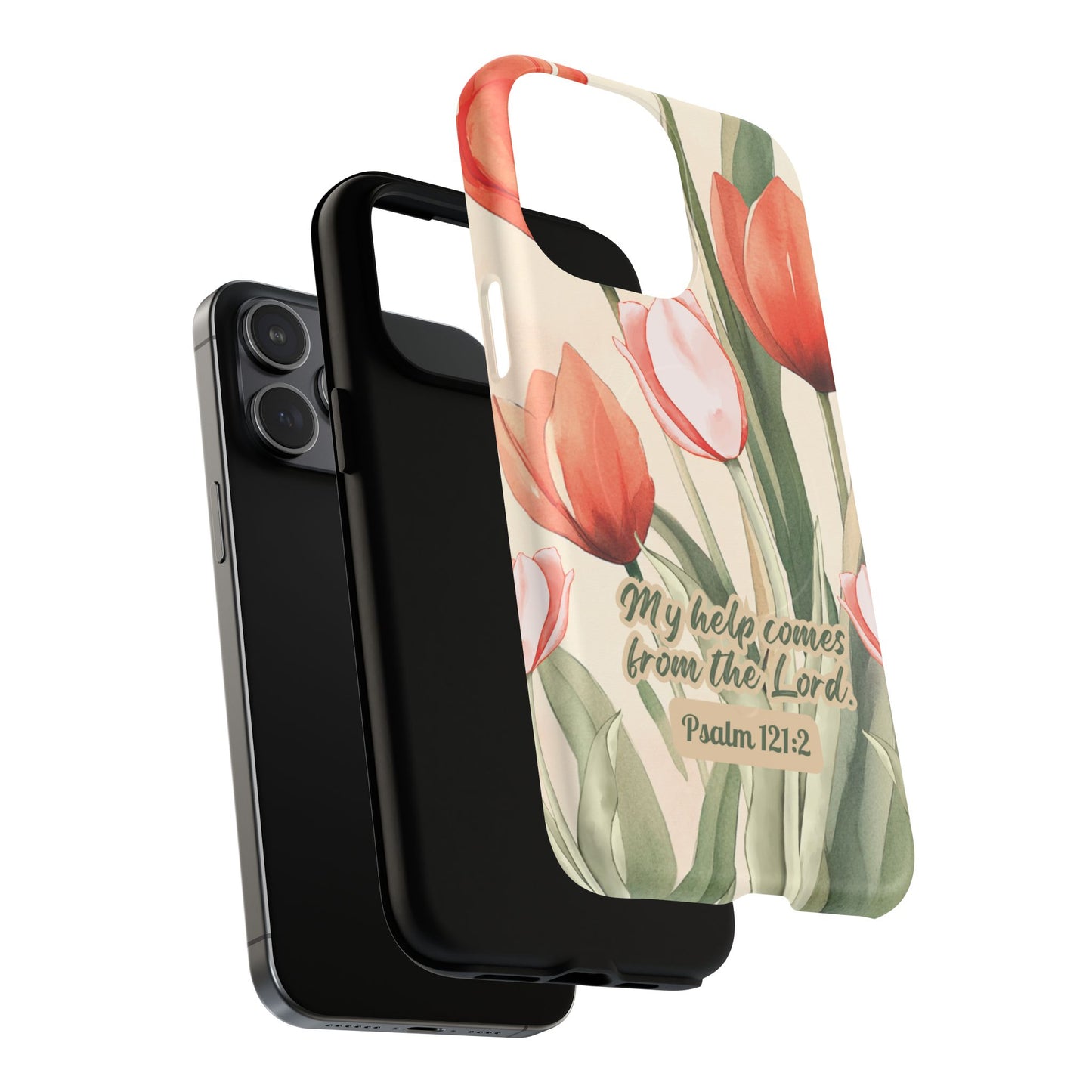 My Help comes from the Lord Psalm 121:2, Inspirational Gift, Tough iPhone Magnetic Case Scripture, Floral Bible Verse, MagSafe® iPhone® Tough Case, iPhone 14, iPhone 15, iPhone 16, Pro, Pro Max, Plus.