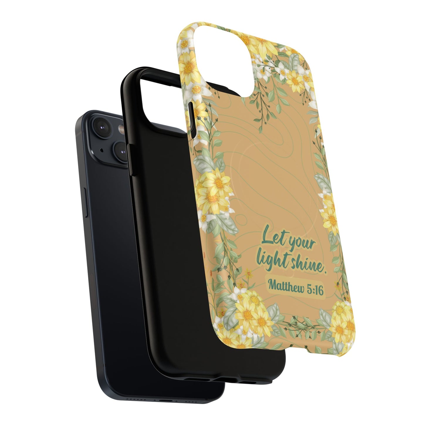 Let your Light Shine Matthew 5:16, Inspirational Gift, Tough iPhone Magnetic Case Scripture, Floral Bible Verse, MagSafe® iPhone® Tough Case, iPhone 14, iPhone 15, iPhone 16, Pro, Pro Max, Plus.