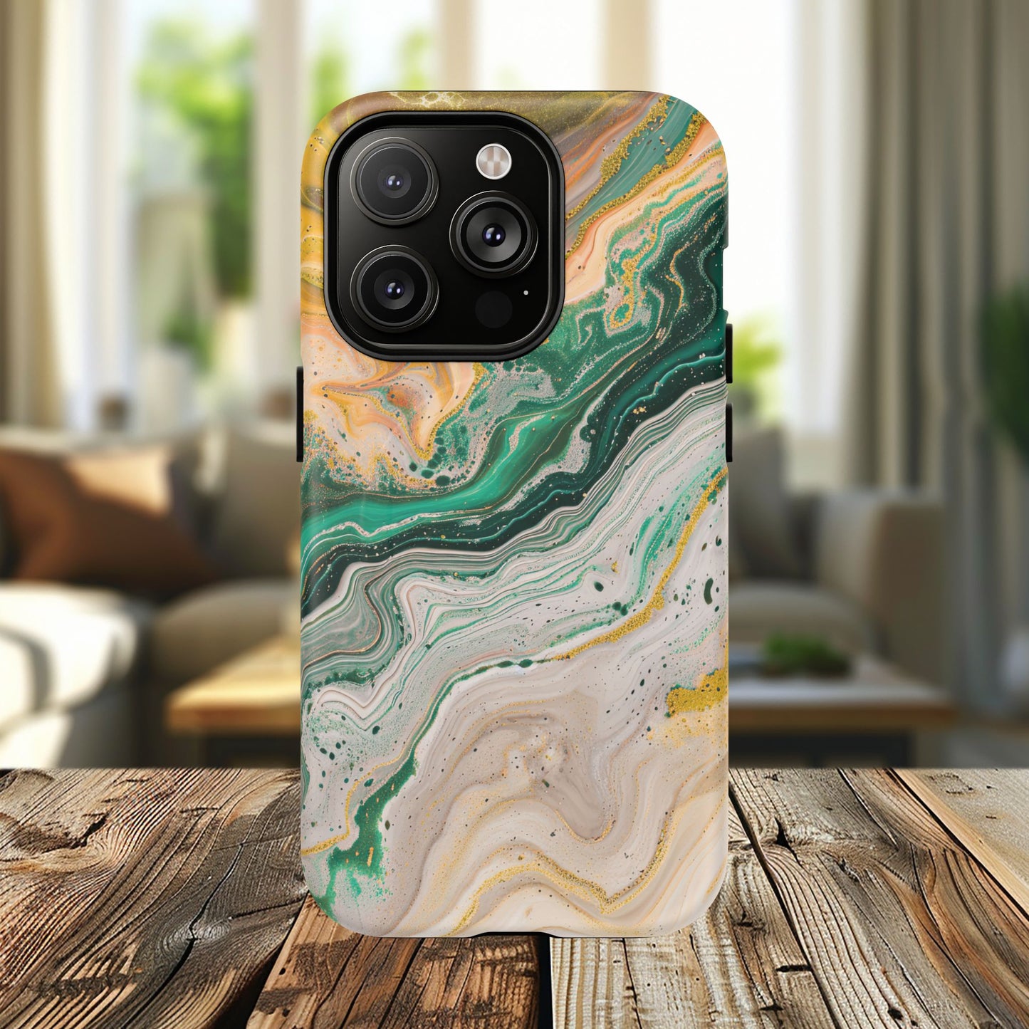 Magnetic iPhone Cases with Green Marble Design, Tough Magnetic Cases, iPhone Accessories, Gift for Her, Trendy iPhone Cover