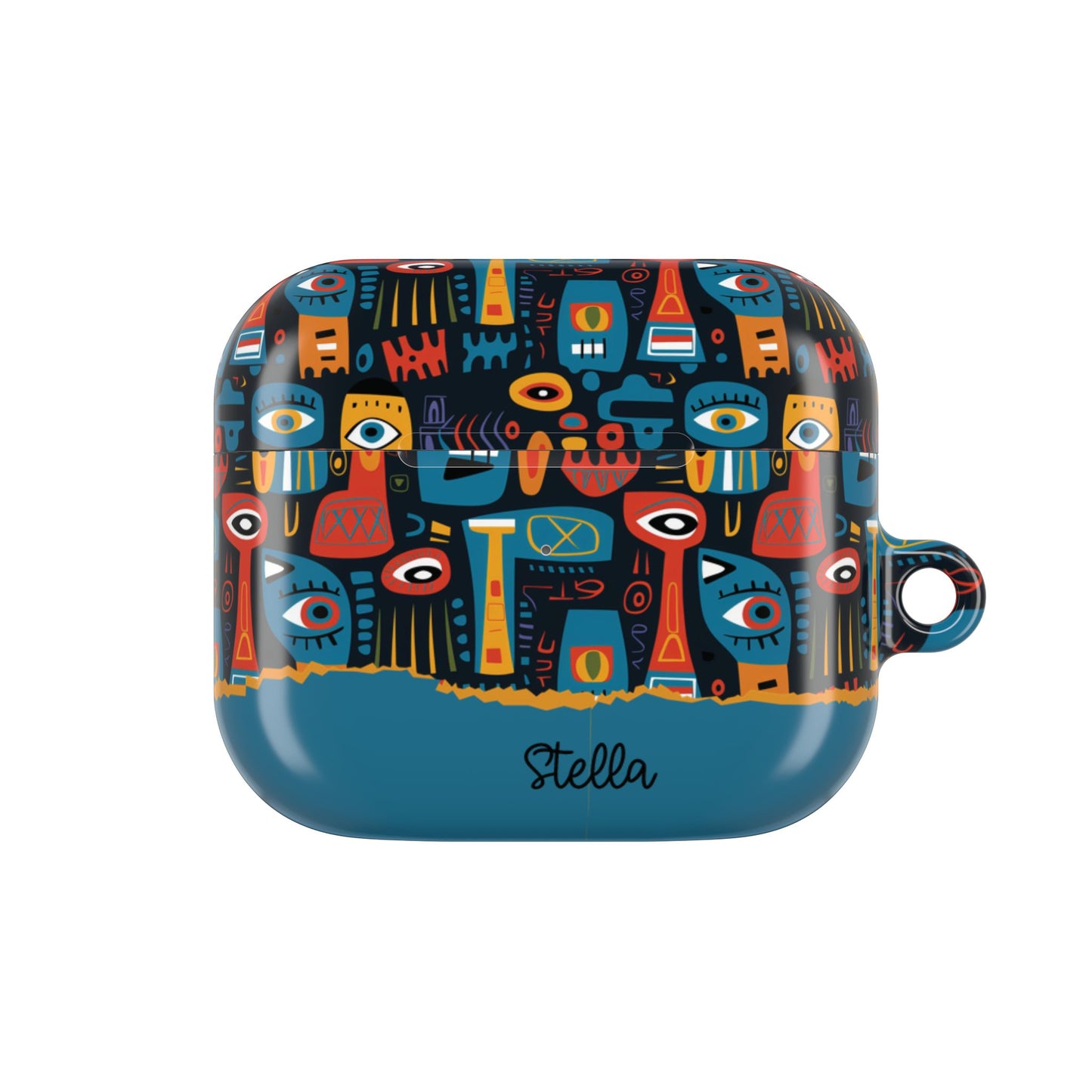 Personalized Abstract Eye Pattern AirPod Case — Colorful Tribal Graphic with Custom Text/Name