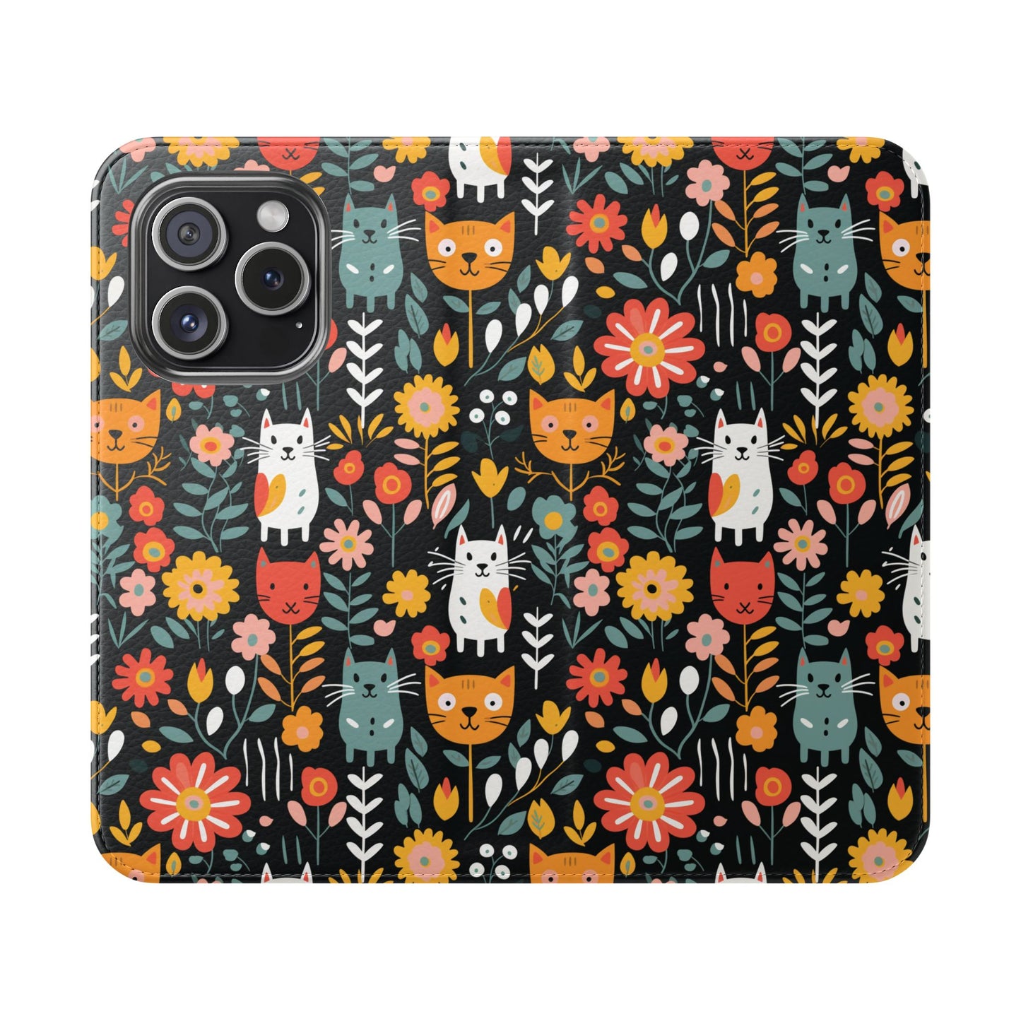 Whimsical Feline Garden iPhone and Samsung Flip Cases