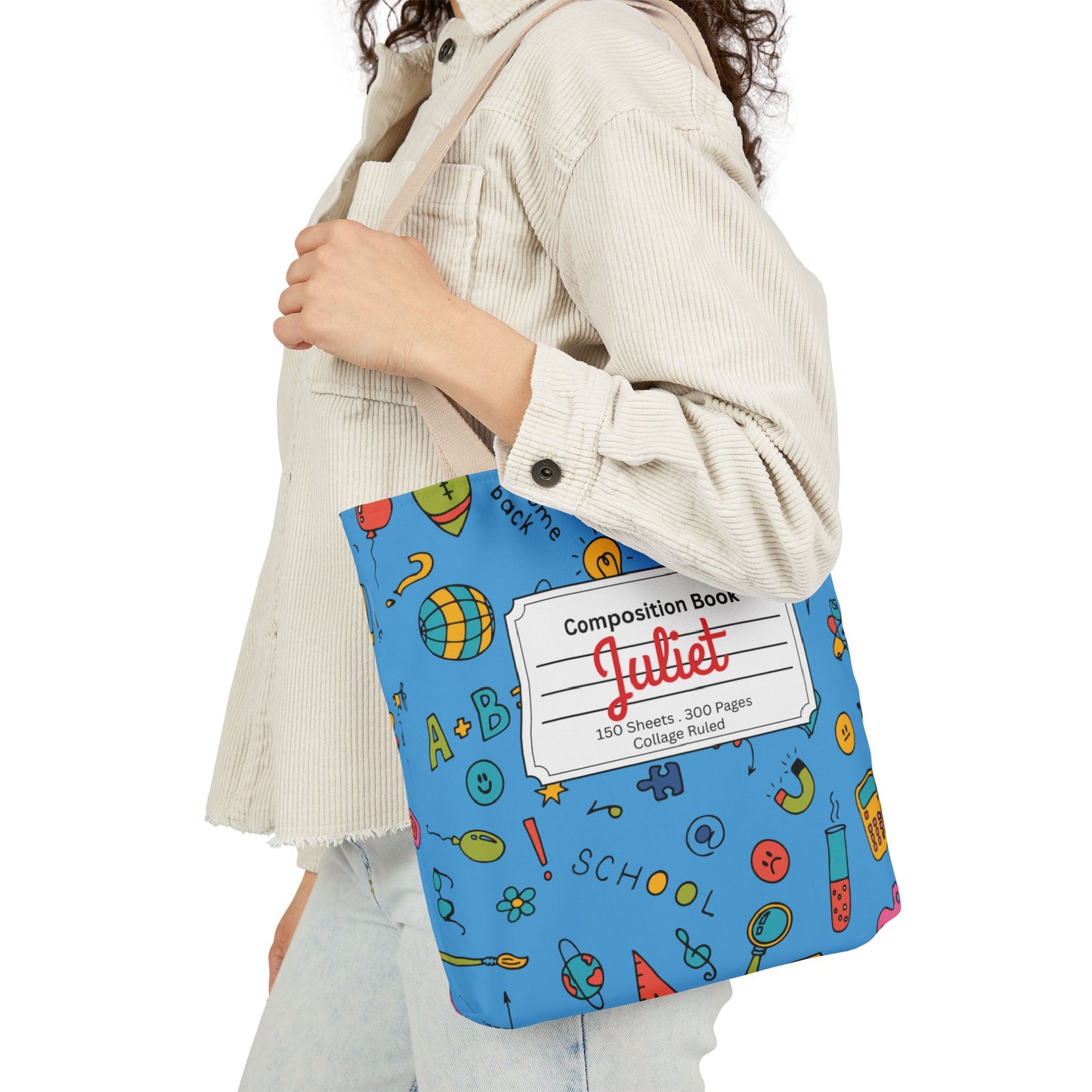 Personalized Classroom Couture Composition Book Inspired Canvas Tote Bag with Colorful Straps, Cute School Bag, Eco-Friendly Tote, Back to School Shopping Bag, Teacher Gift Idea