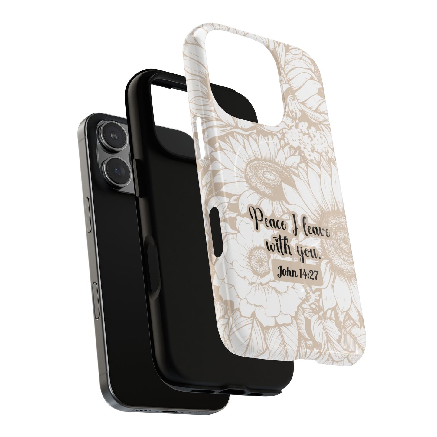 Peace I Leave with You John 14:27,Tough iPhone Magnetic MagSafe® Case Scripture, Sunflower Bible Verse,  iPhone® 13,  14, iPhone 15, iPhone 16, 17, Pro, Pro Max, Plus Cases.