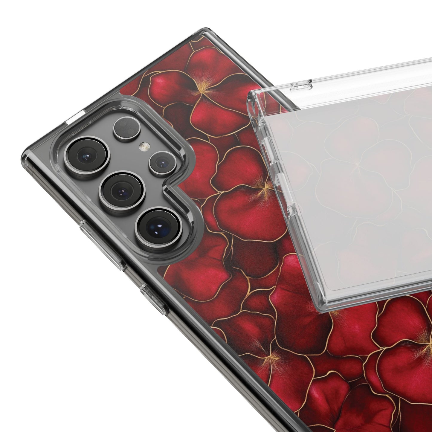 Velvet Petal Noir Floral Petal Clear Impact-Resistant iPhone and Samsung Case.