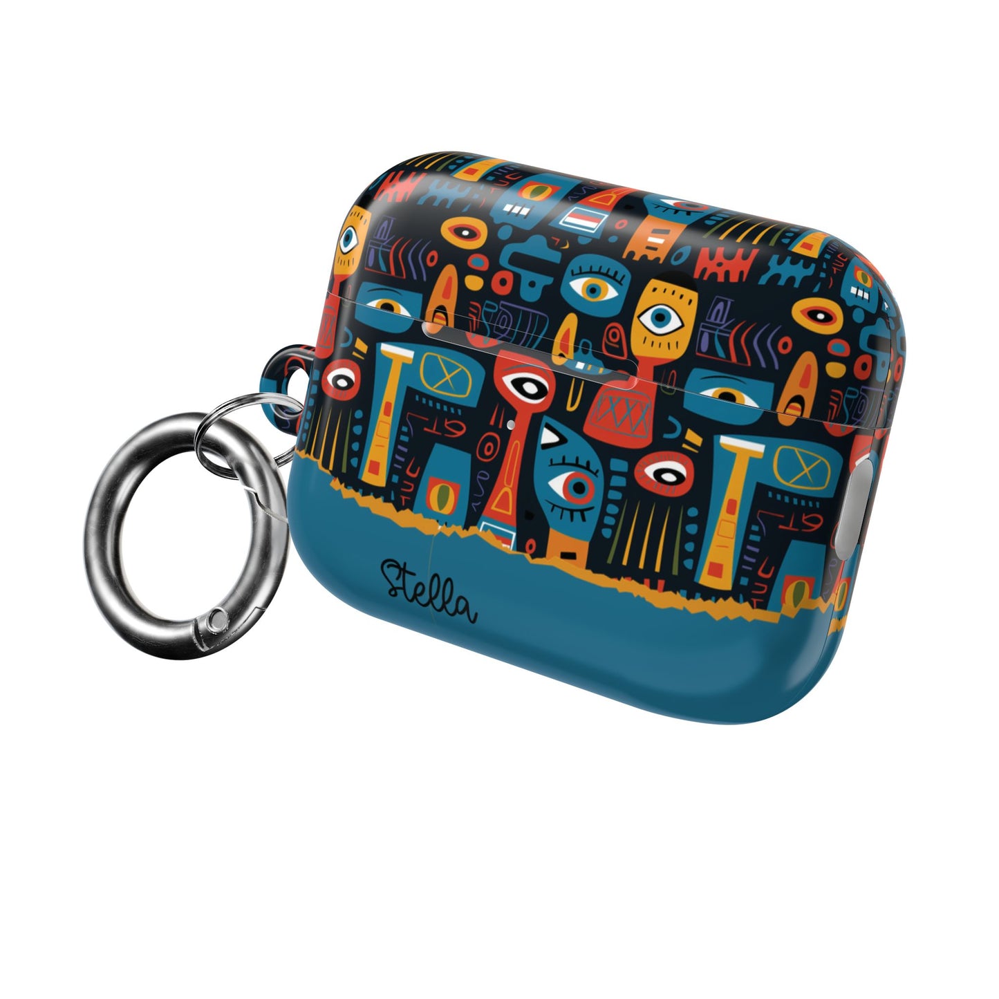 Personalized Abstract Eye Pattern AirPod Case — Colorful Tribal Graphic with Custom Text/Name