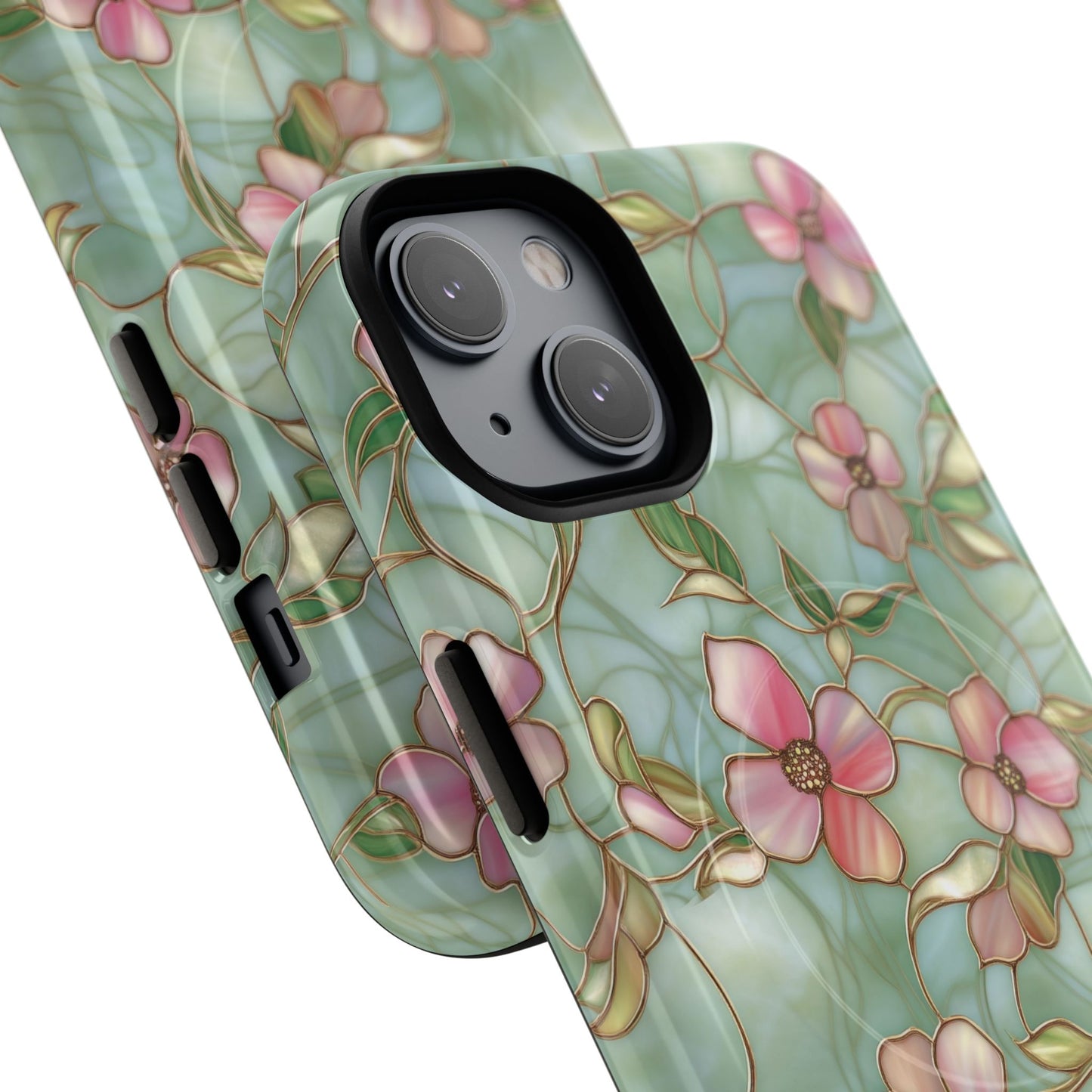 Aqua Bloom Serenity Tough iPhone Magnetic Cases, Cute Flower Design, Stylish Protection, Gift for Her, Trendy Accessories, iPhone MagSafe Accessory.