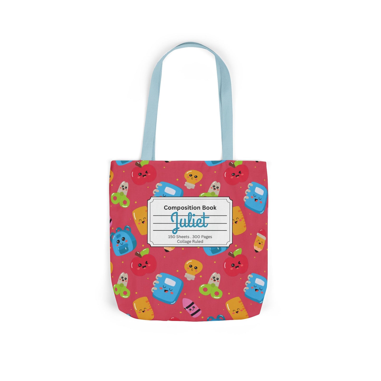 Personalized Kawaii Composition Book Inspired Canvas Tote Bag with Colorful Straps, Cute School Bag, Eco-Friendly Tote, Back to School Shopping Bag, Teacher Gift Idea