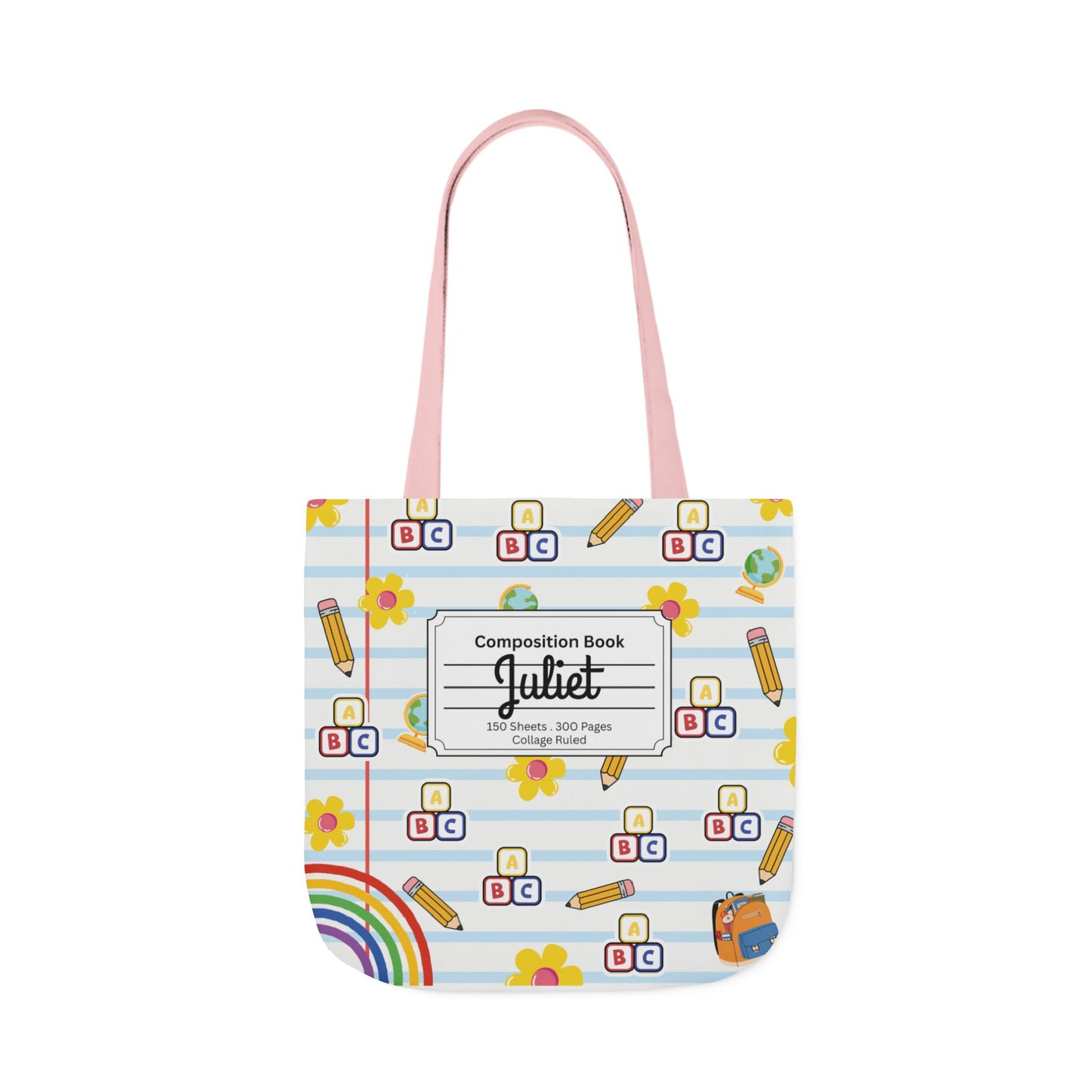 Personalized White Schoolyard Chic Composition Book Inspired Canvas Tote Bag with Colorful Straps, Cute School Bag, Eco-Friendly Tote, Back to School Shopping Bag, Teacher Gift Idea