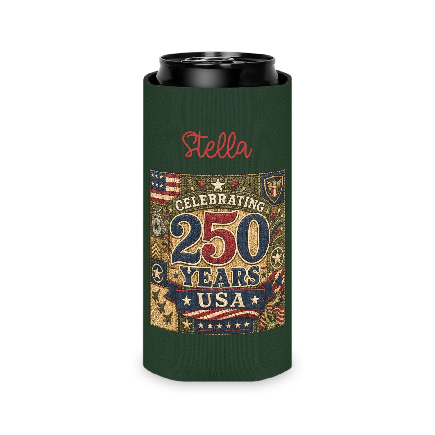 Personalized Can Cooler - "Celebrating 250 Years USA" Patriotic Can Koozie