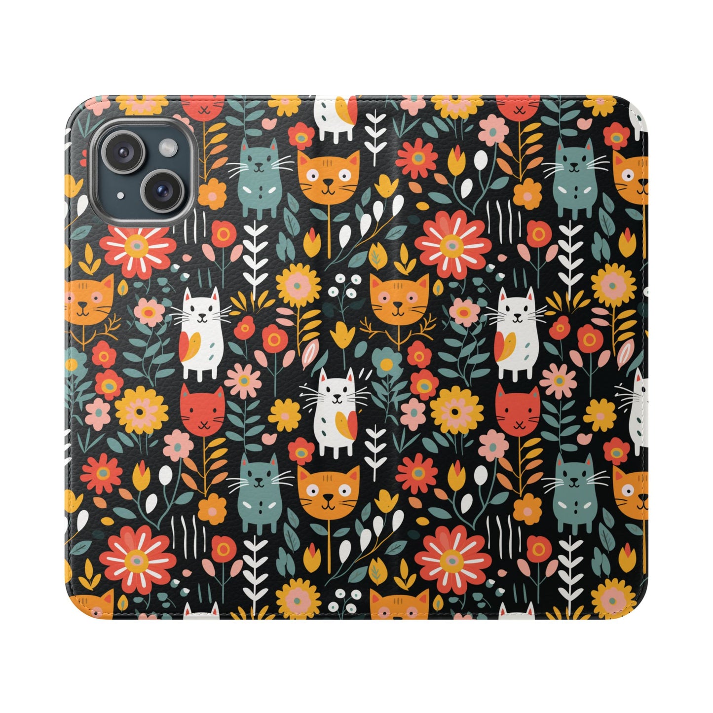 Whimsical Feline Garden iPhone and Samsung Flip Cases