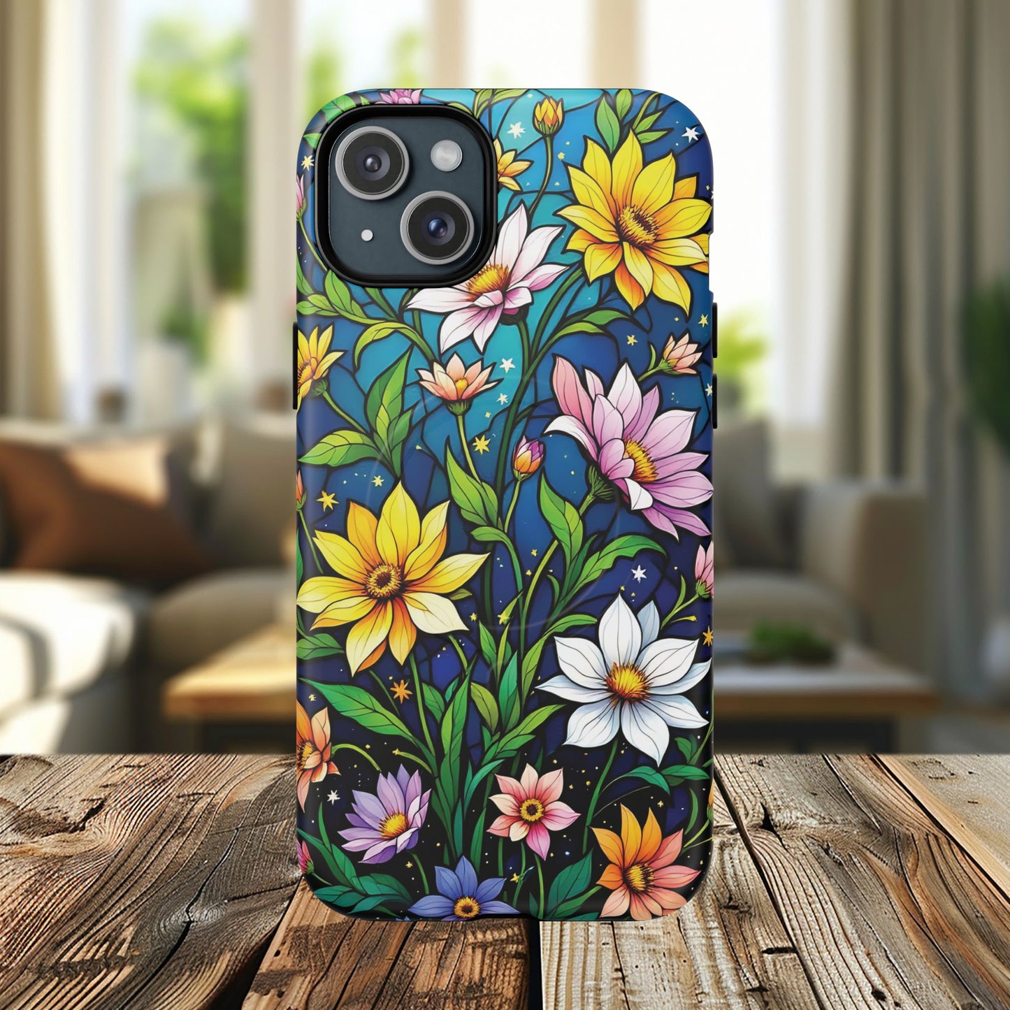 Flower Garden Stained Glass Phone Case, Tough Magnetic Cases, Floral Phone Cover, Durable Phone Accessories, Spring Gift, Birthday Present