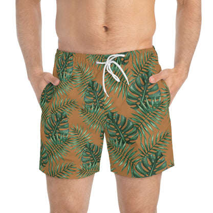 Brown Tropical Bliss Swim Trunks (AOP)