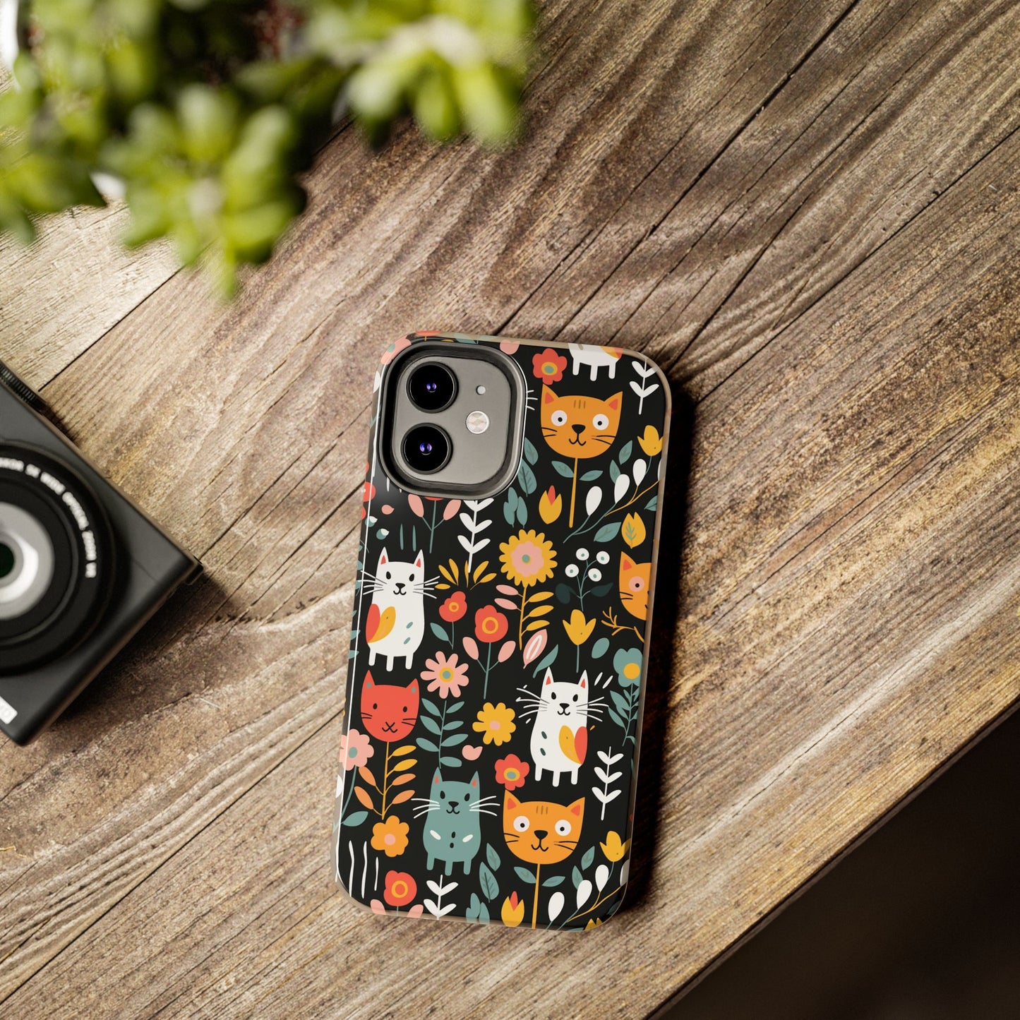 Whimsical Feline Garden iPhone and Samsung Tough Phone Cases