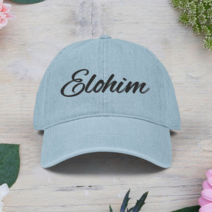 Denim 'ELOHIM, GENESIS 1:1' Hat (Embroidery), Stylish Casual Hat, Gift for Him/Her, Summer Accessory, Trendy Streetwear, Spiritual Fashion.