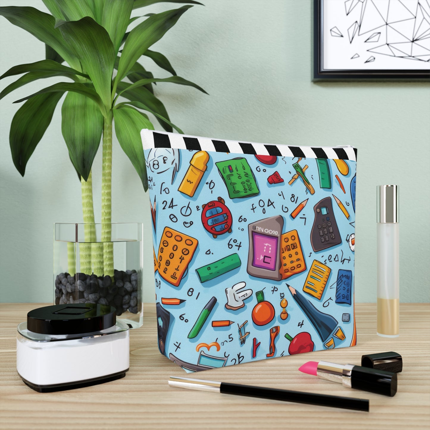 Blue Academic Adventures Cotton Cosmetic Bag