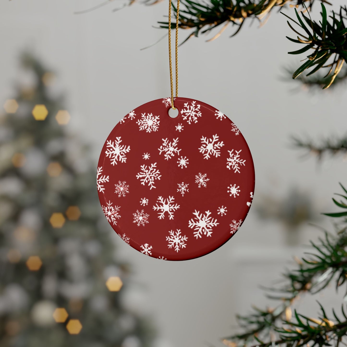 Red Snowflake Elegance Ceramic Ornaments (1pcs, 5pcs, 10pcs, 20pcs)