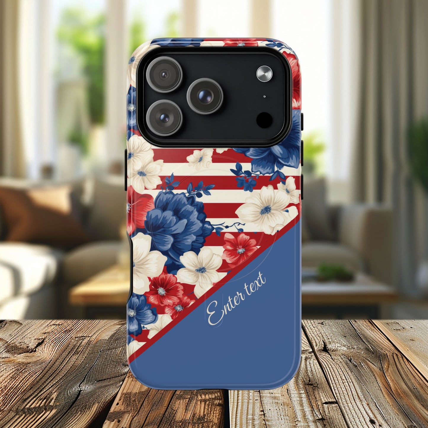 Personalized Stars, Stripes & Petals Tough Magnetic MagSafe Case, Patriotic Cover, Floral Design, Durable Protection, Gift for Her, Summer Vibes