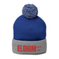 Red Pom-Pom Knit Cap with 'ELOHIM, GENESIS 1:1'  Embroidery Beanie - Stylish Winter Accessory for All Ages, Perfect Gift for Birthdays, Holidays, and Outdoor Activities