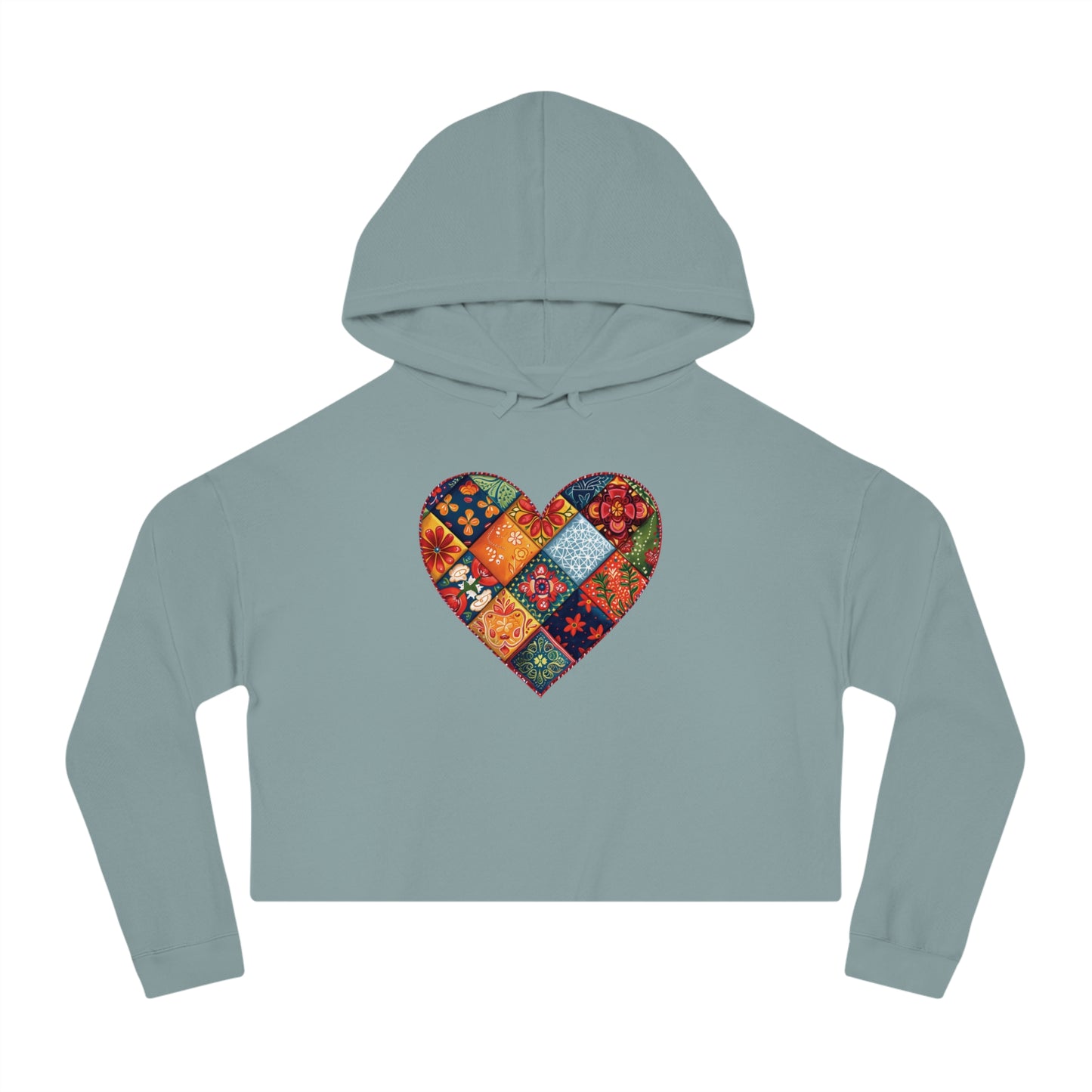 Patchwork Hearts Women’s Cropped Hooded Sweatshirt