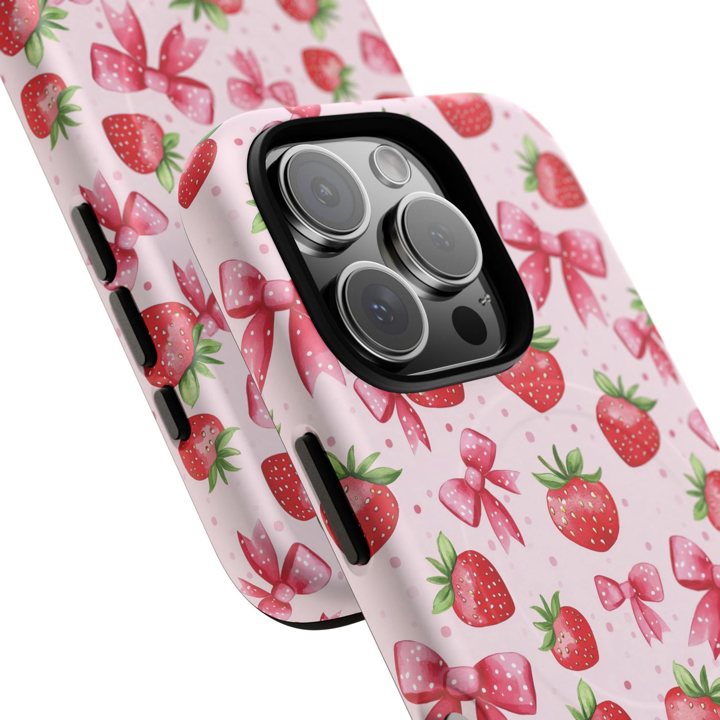 Strawberry Blush Coquette Magnetic Tough iPhone Cases - Funky Fruit Cases, Floral iPhone Cover, Trendy Gifts, iPhone Accessories, Strawberry Lover
