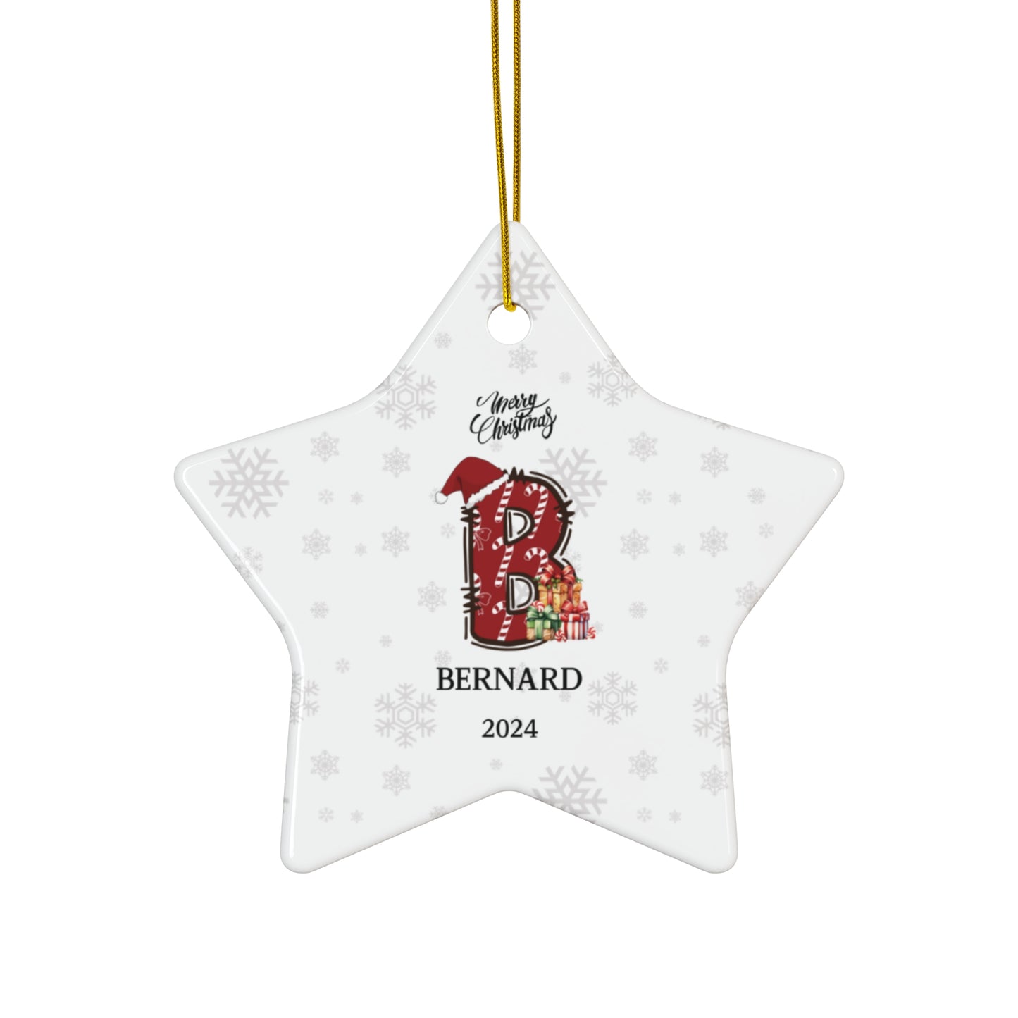 Personalized Initial Candy Cane ''B'' Ceramic Ornament- 4 shapes