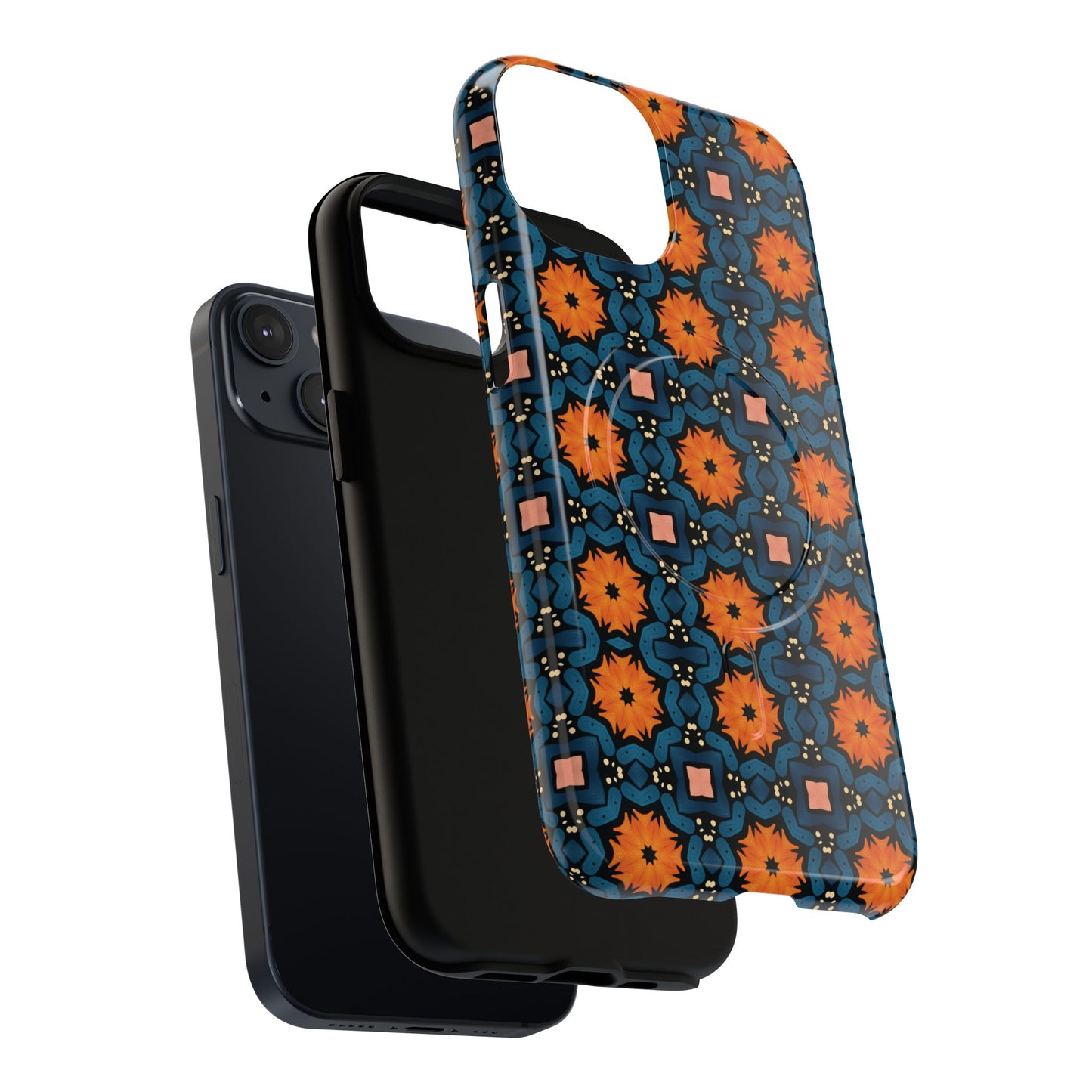 Saffron Tile Bloom Vibrant Floral Tough Magnetic iPhone Case, Durable iPhone Cover, Gift for Her, Floral Design, Unique iPhone Protection.
