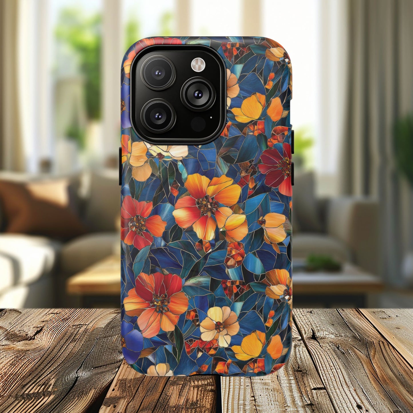 Cathedral Petals Tough Magnetic iPhone Case, Durable, Stylish, Unique Floral Design, Gifts for Her, Birthday, Everyday Use, Stained Glass iPhone Case.