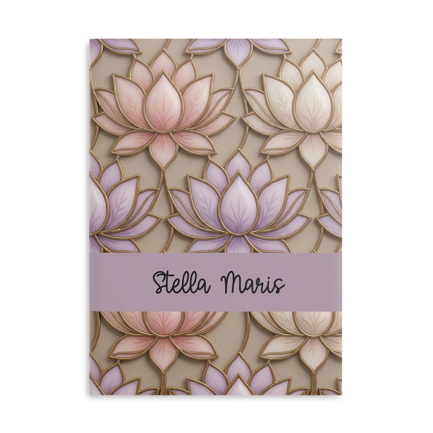 Personalized Stained Glass Lotus Blossom Hardcover Notebook — Custom Name and Affirmation Puffy Cover Journal.
