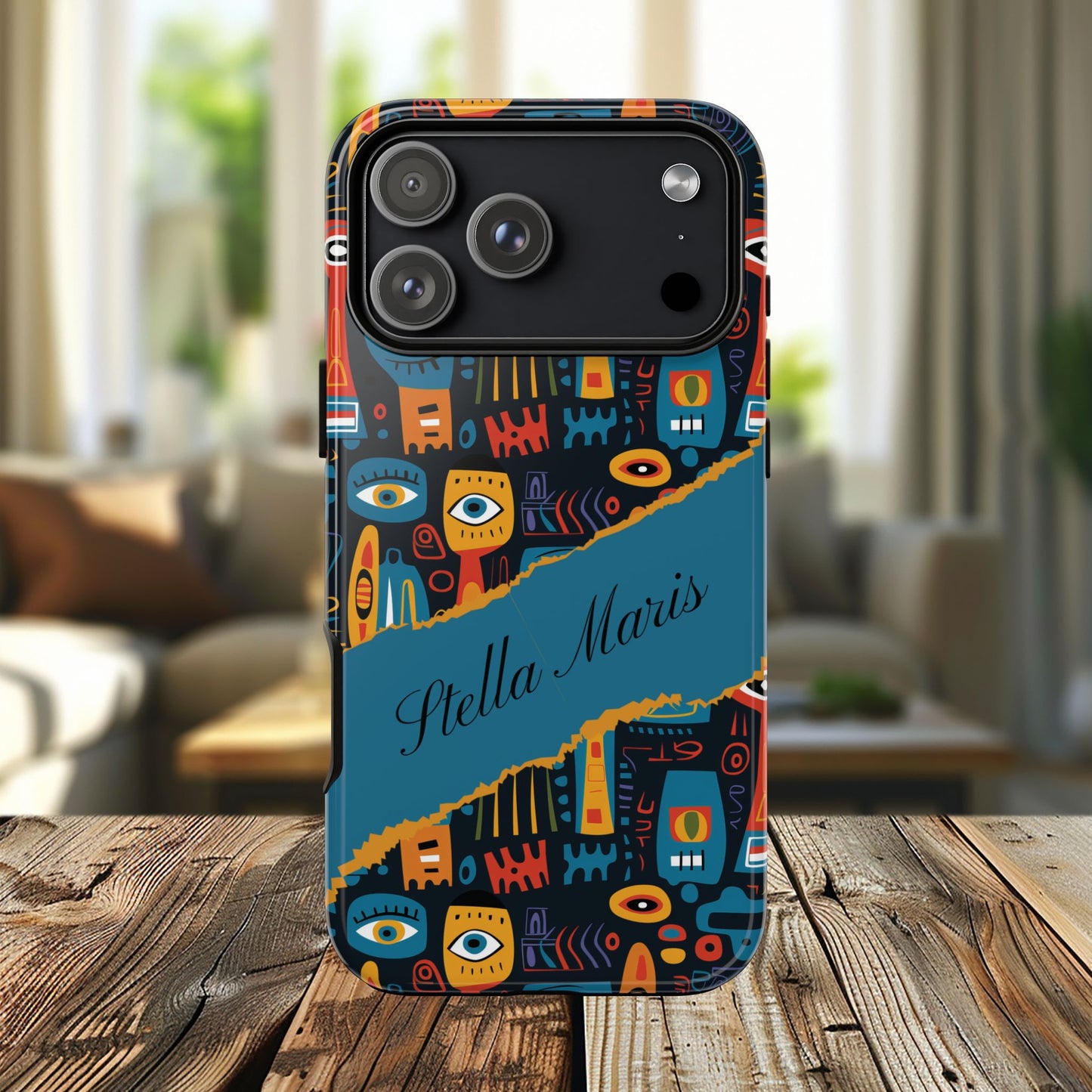 Personalized Colorful Abstract Faces Tough iPhone, Google and Samsung Case with Custom Name, Artistic Phone Cover, Phone Protector