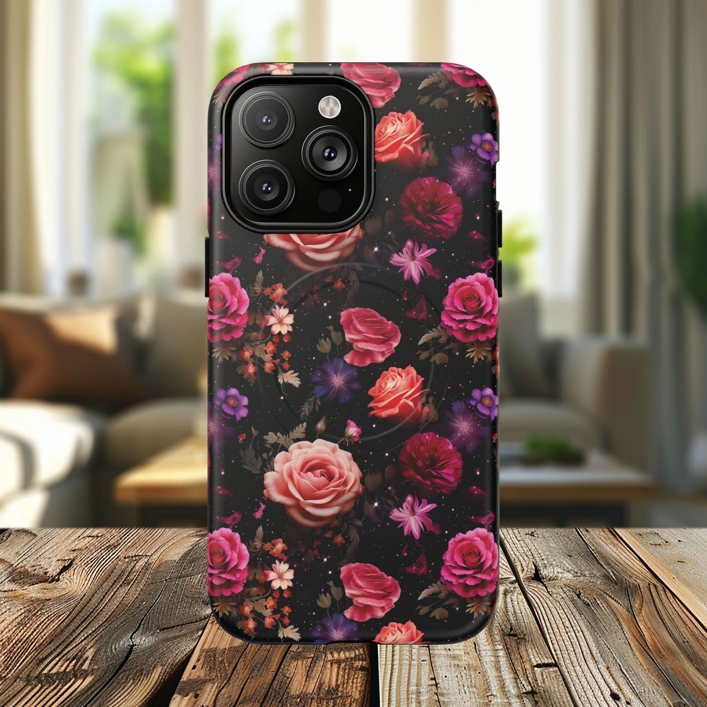 Starry Rose Garden Tough Magnetic Phone Case, Stylish Phone Cover, Gift for Her, Elegant Floral Design, Durable Phone Accessories