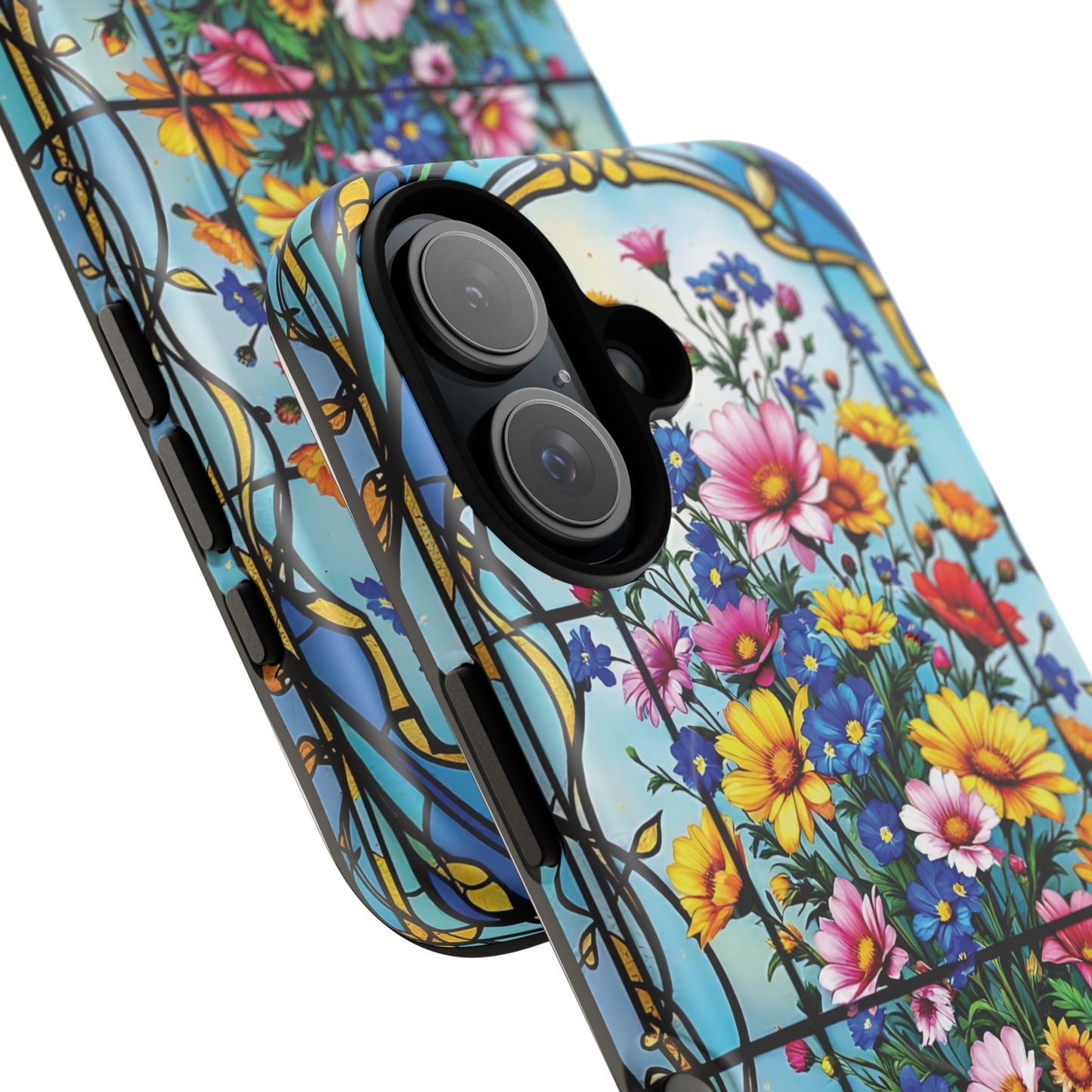 Floral Stained Glass Tough Magnetic Case, Durable Phone Cover, Gift for Nature Lovers, Unique Floral Design, Phone Accessories for All Occasions.